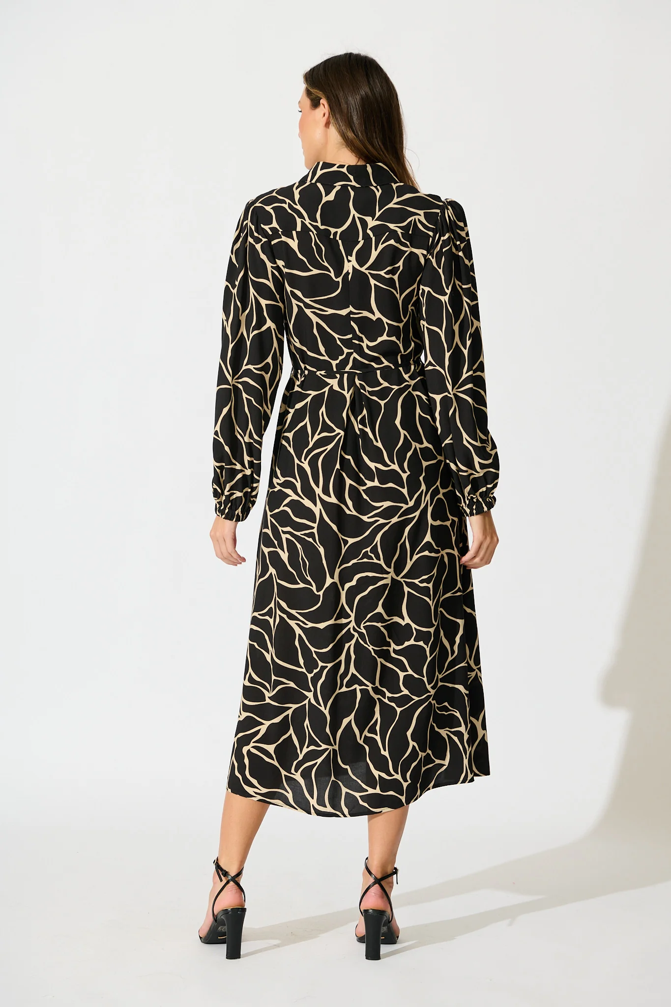 Think About It Maxi Shirt Dress in Black Geometric Print - Image 4