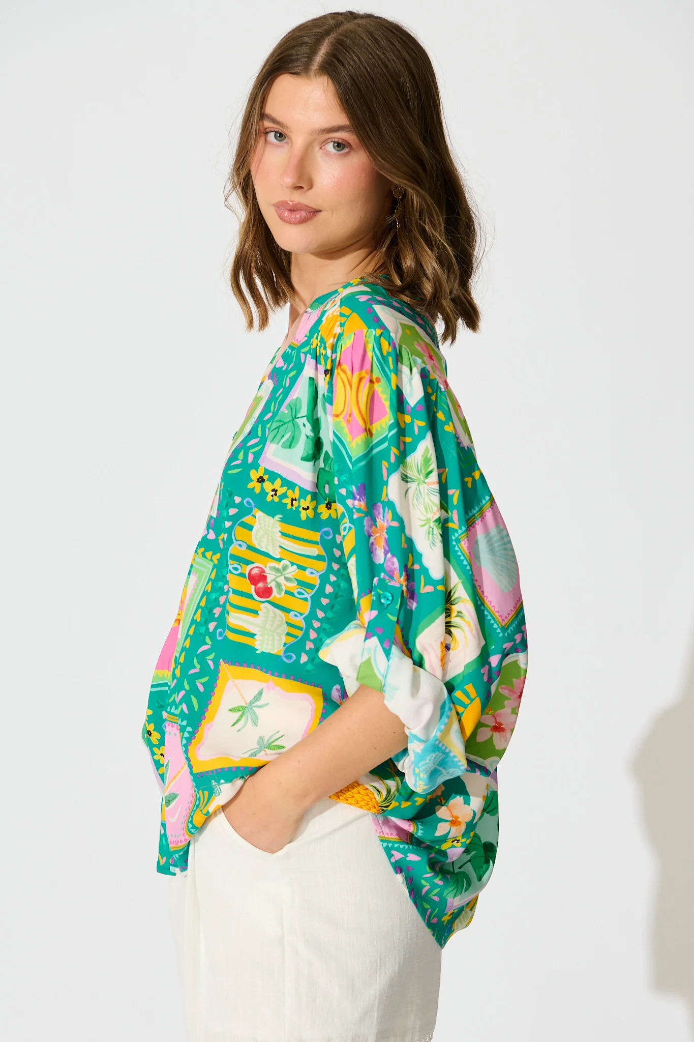 Tile Tropicana Top in Green with Multi Tile Print - Image 5