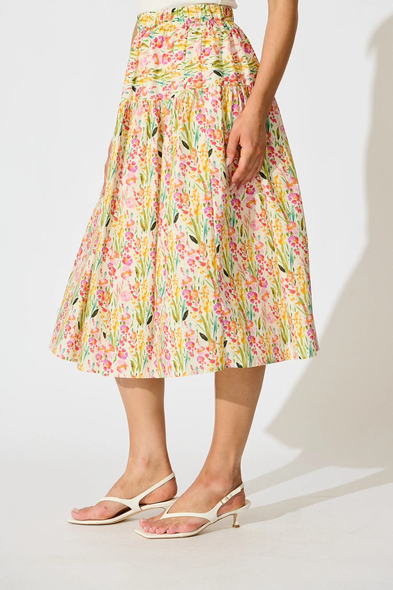 Timara Midi Skirt in Multi Floral Cotton Blend - Image 2