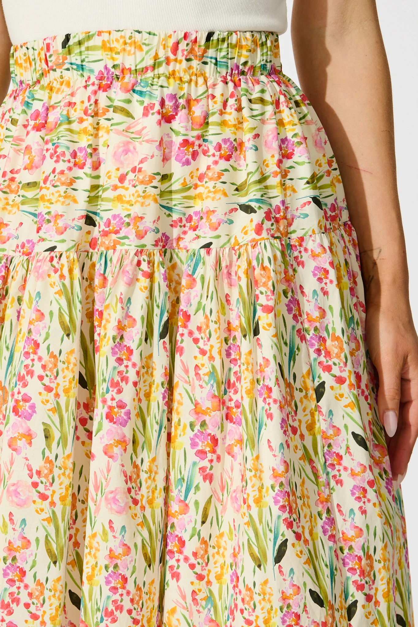 Timara Midi Skirt in Multi Floral Cotton Blend - Image 5