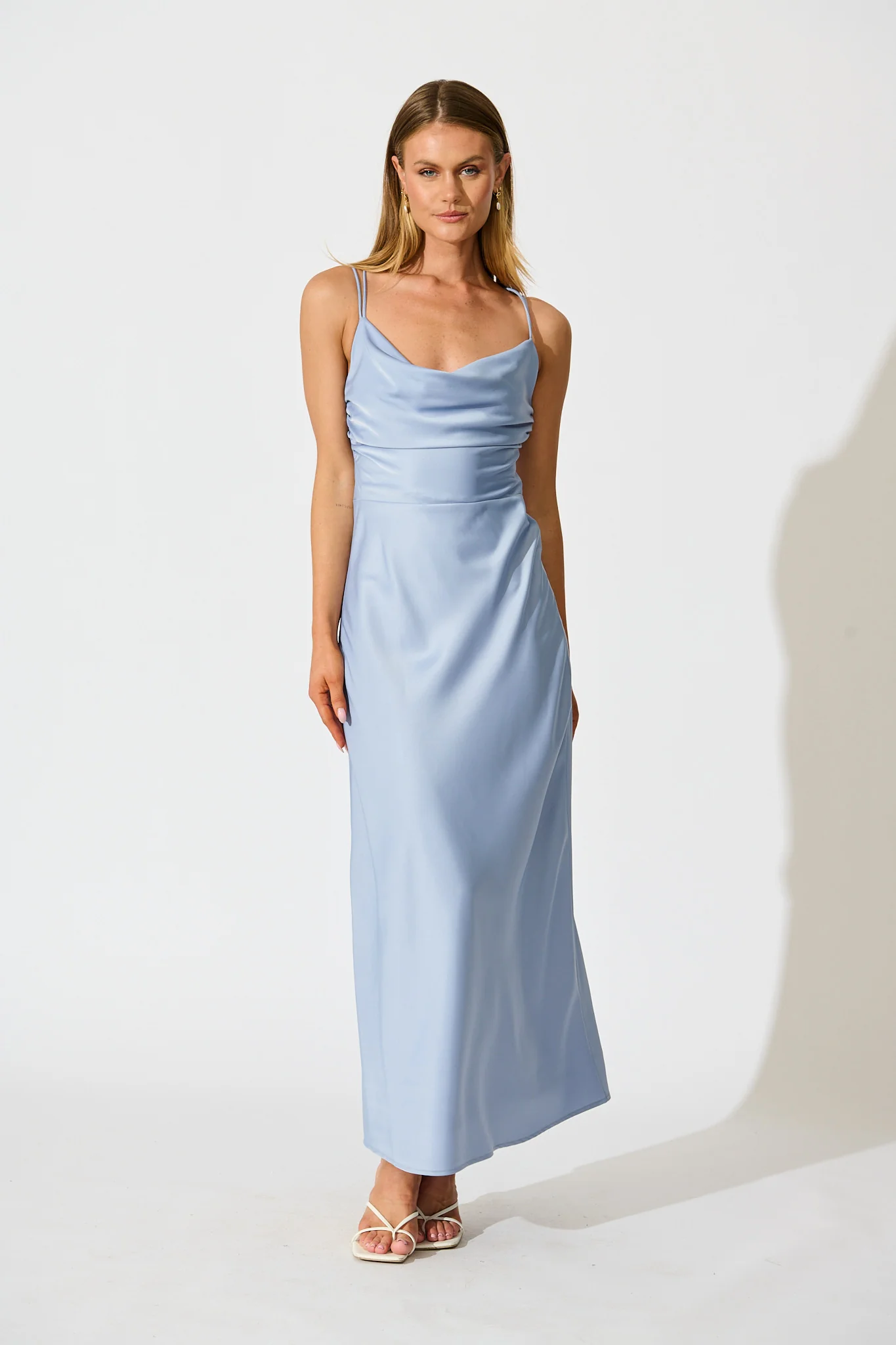 Timeless Whispers Maxi Dress in Ice Blue Satin - Image 8