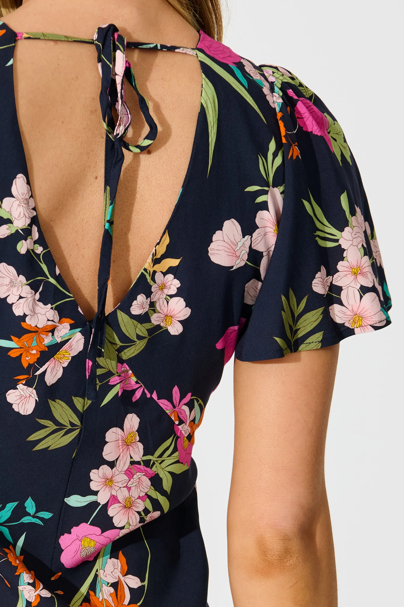 Tisha Maxi Dress in Navy with Pink Floral - Image 5