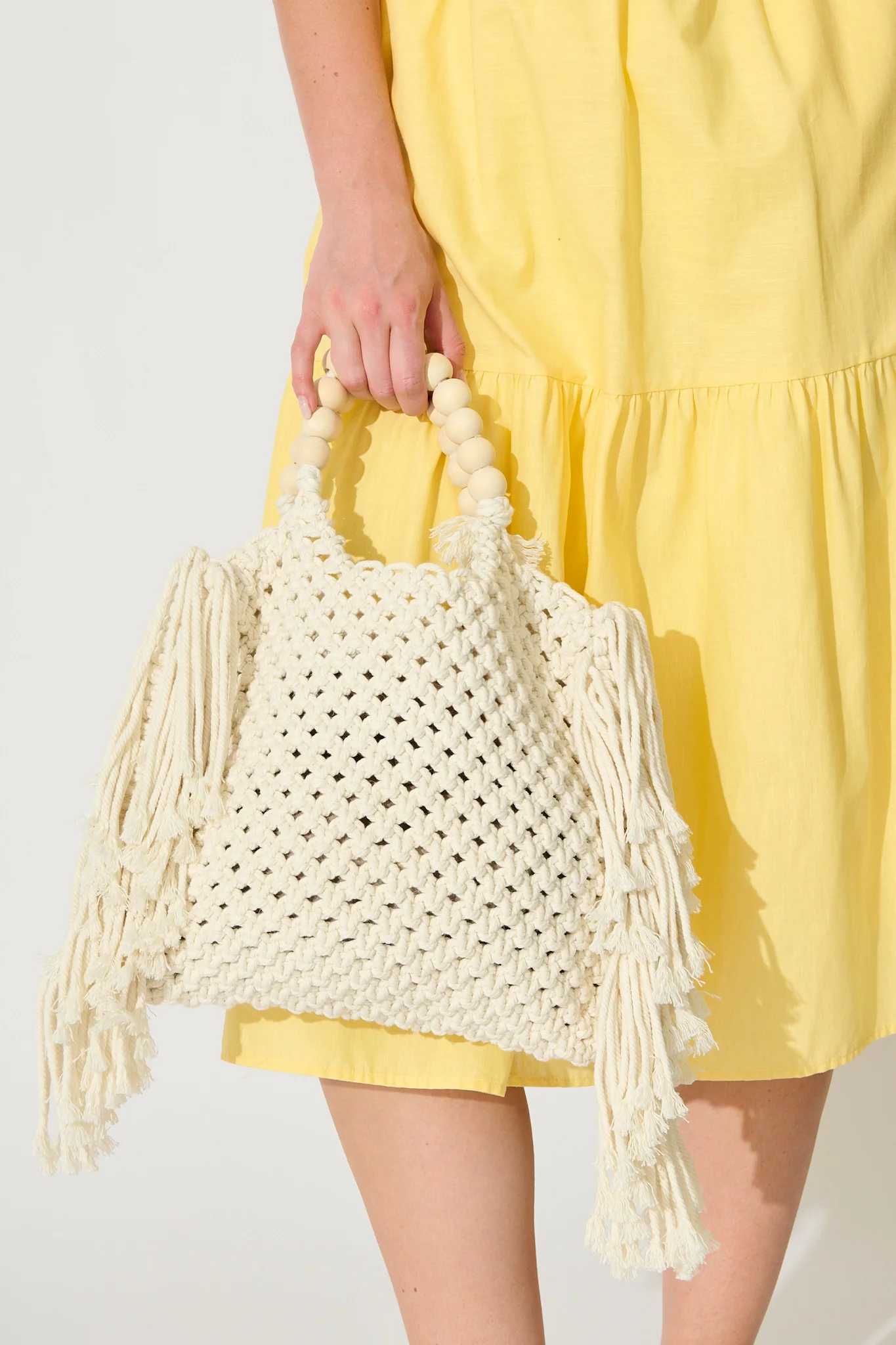 Tonia Macrame Crochet Tote Bag in White - Image 4