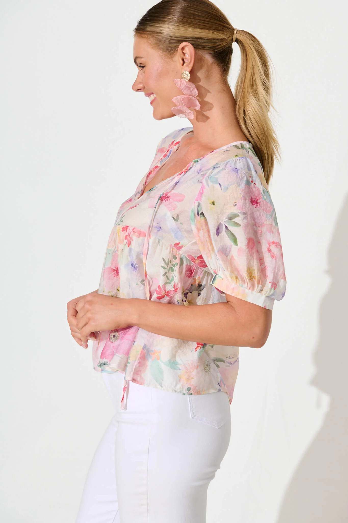 Toria Top in Pastel Watercolour Floral - Image 2