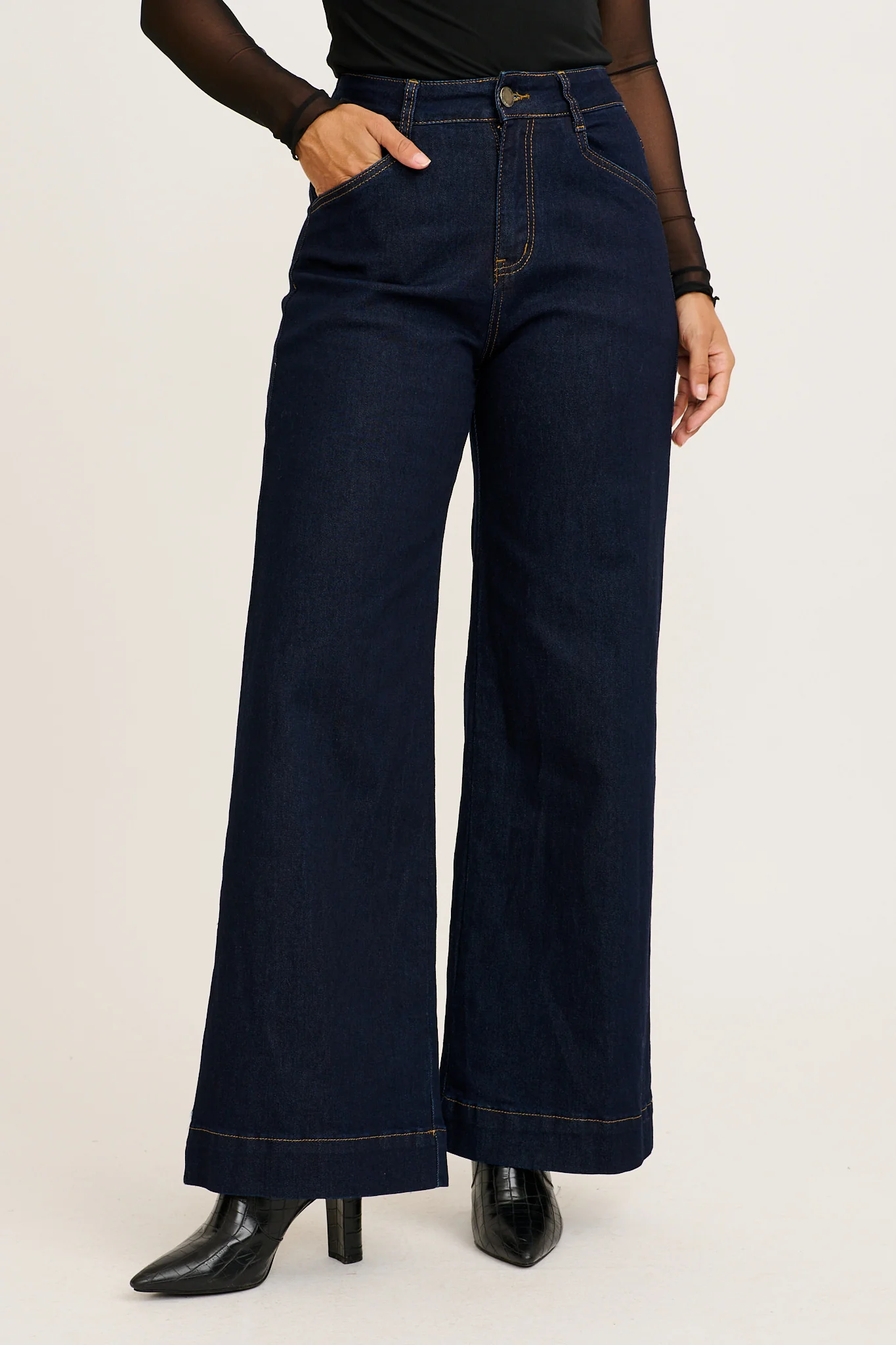 Torin High Rise Wide Leg Jean in Dark Blue Denim - Image 3