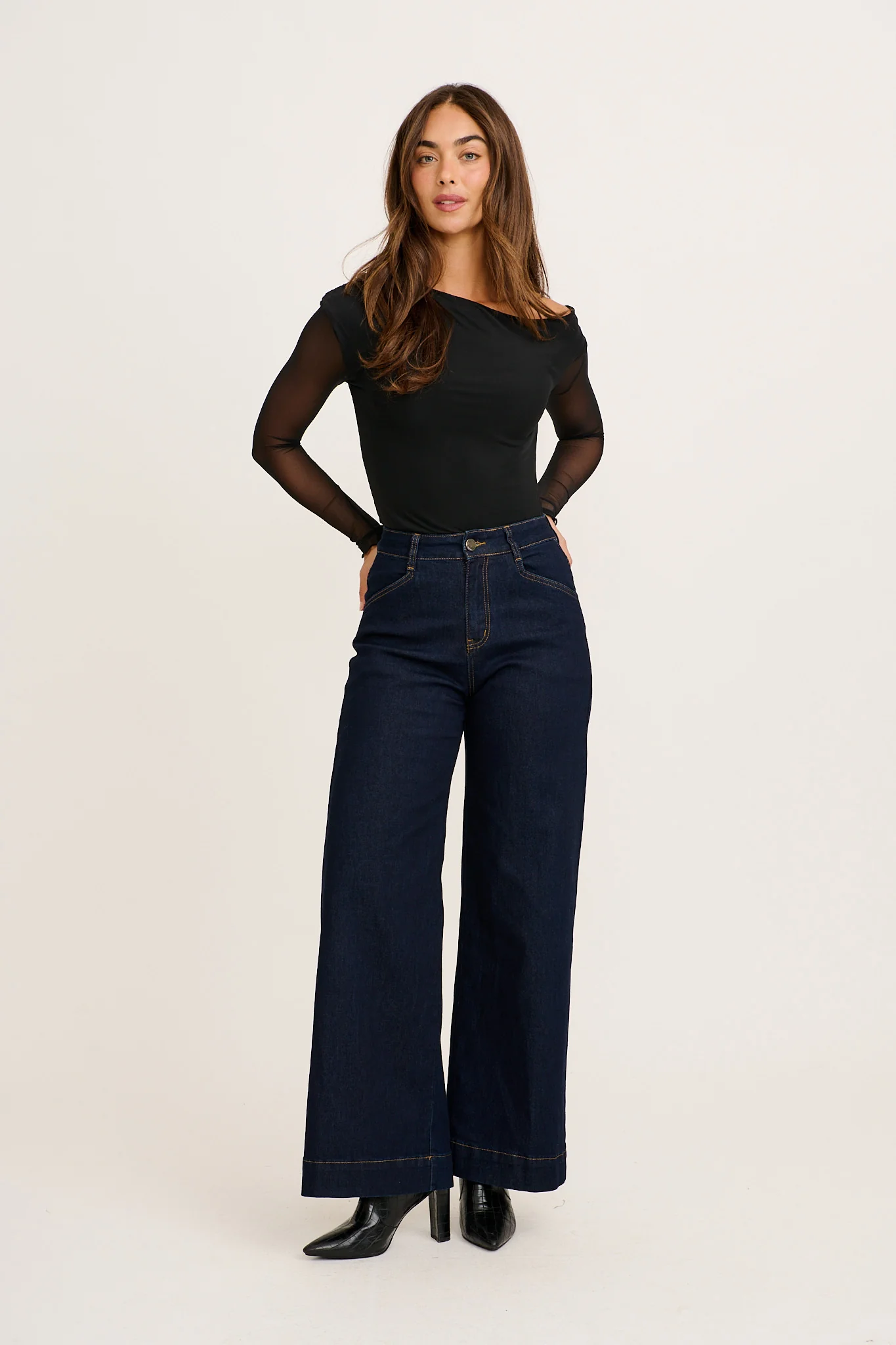 Torin High Rise Wide Leg Jean in Dark Blue Denim - Image 8