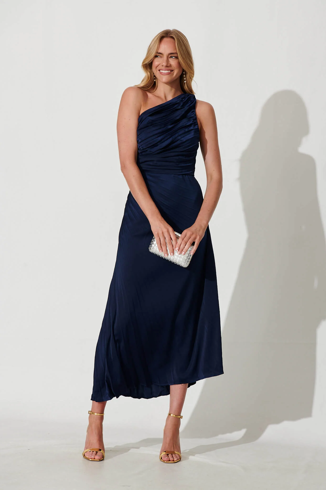 Toulon One Shoulder Maxi Dress In Navy