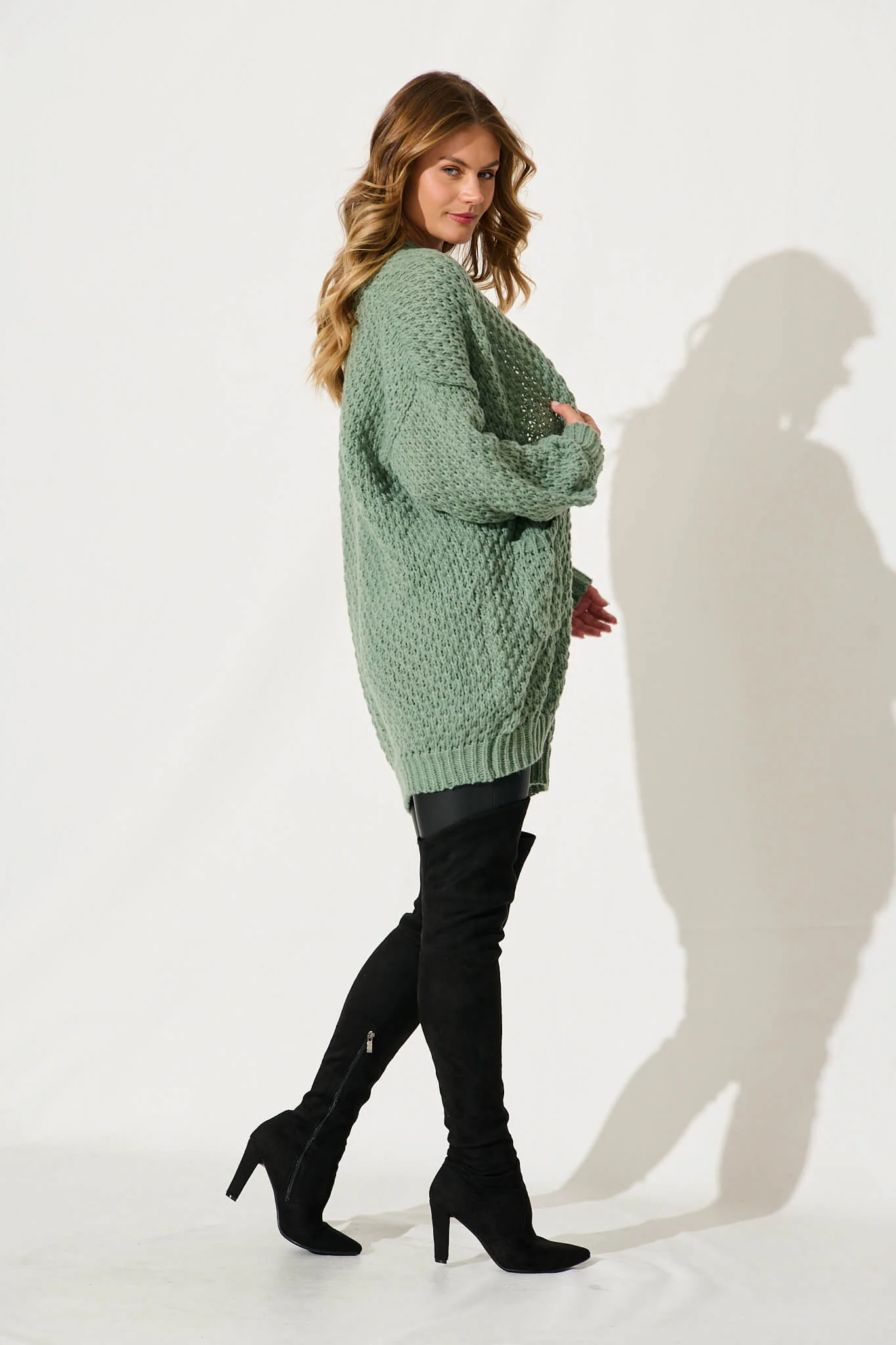 Tranquil Knit Cardigan In Pale Green Wool Blend - Image 3