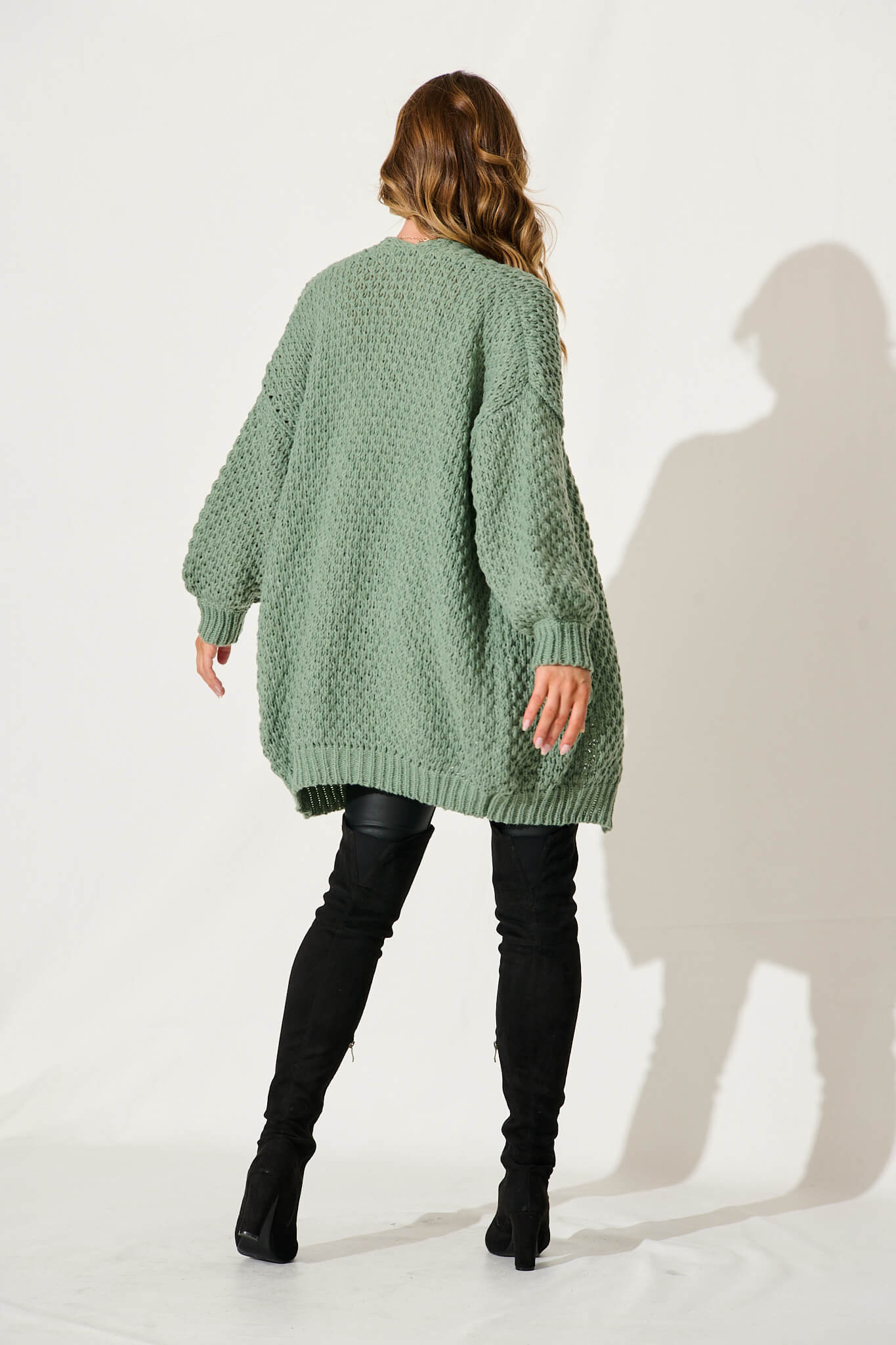 Tranquil Knit Cardigan In Pale Green Wool Blend - Image 4