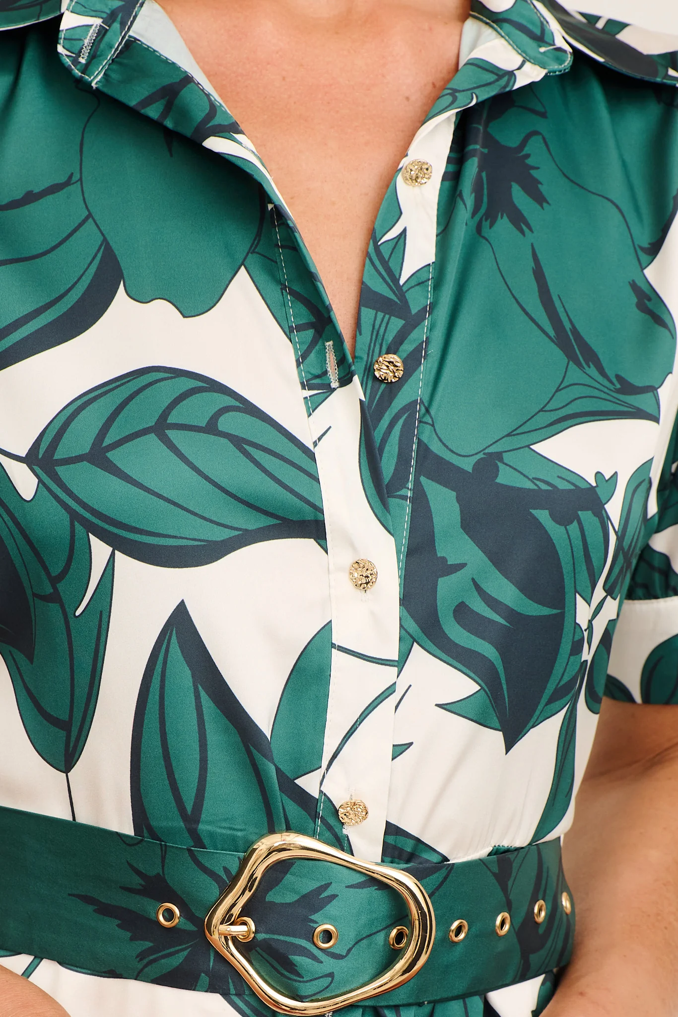Trinity Maxi Shirt Dress in Emerald Floral Satin - Image 6