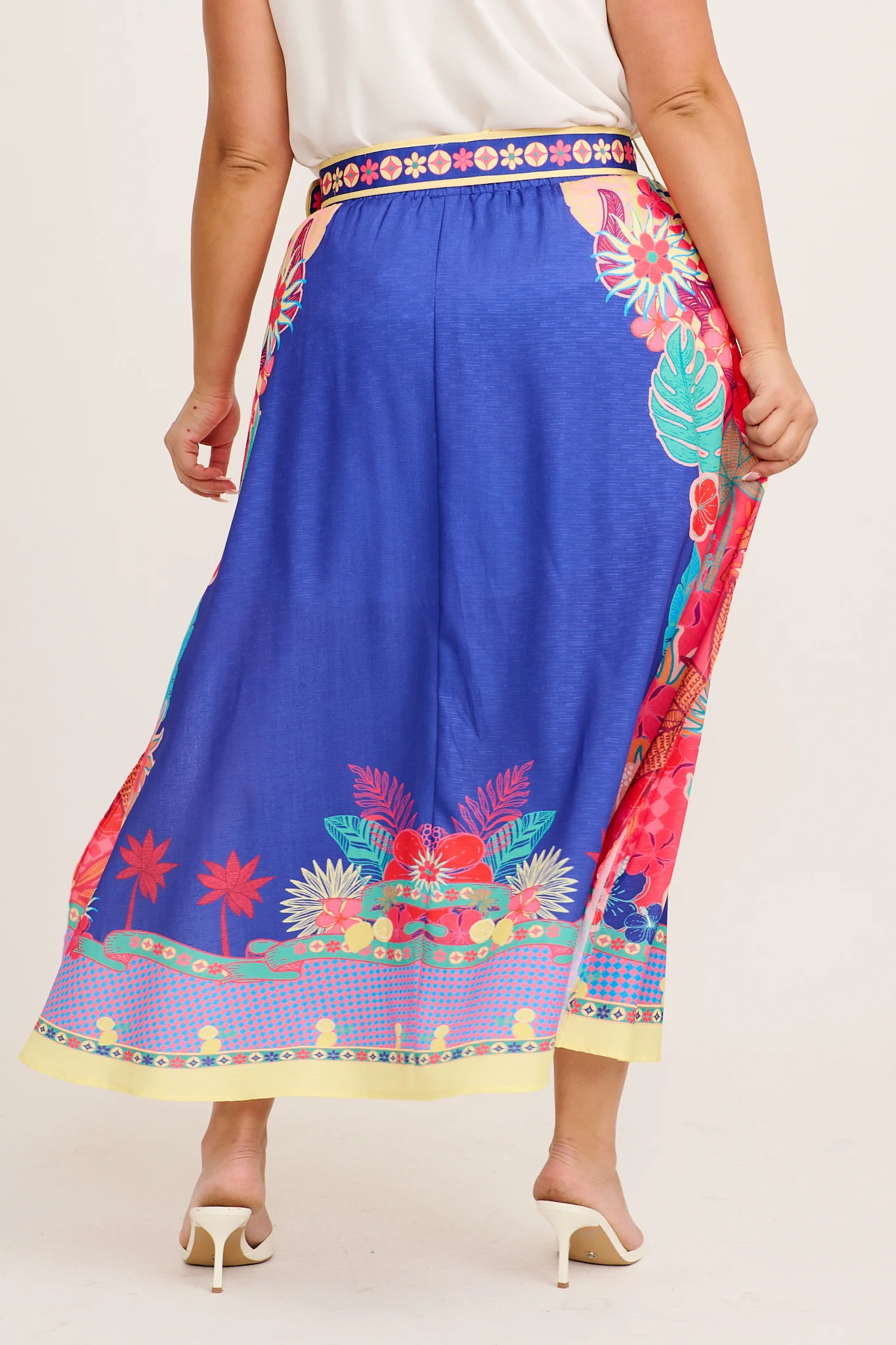 Tropic Drift Maxi Skirt in Blue with Multi Print Linen Blend - Image 11