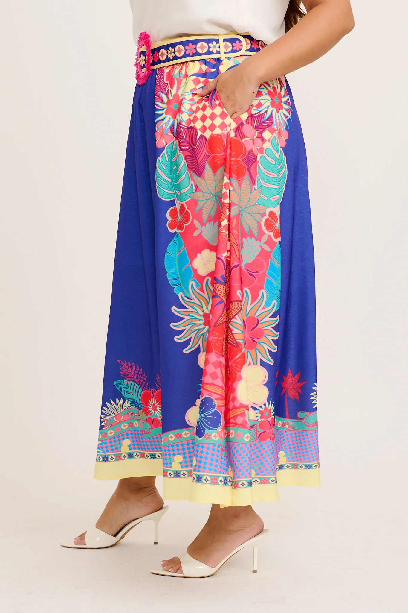 Tropic Drift Maxi Skirt in Blue with Multi Print Linen Blend - Image 12