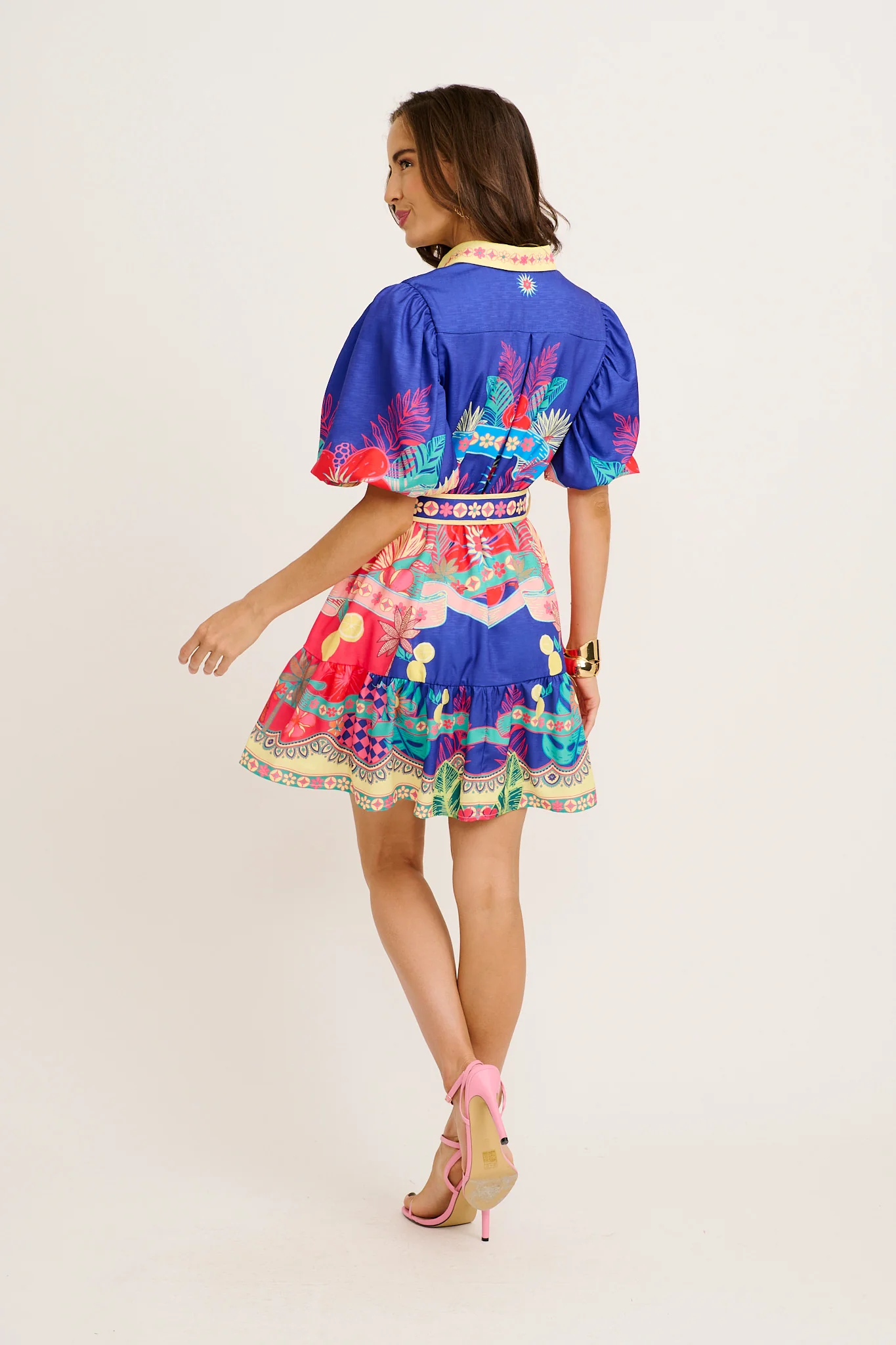 Tropic Haze Shirt Dress in Blue with Multi Print Linen Blend - Image 10