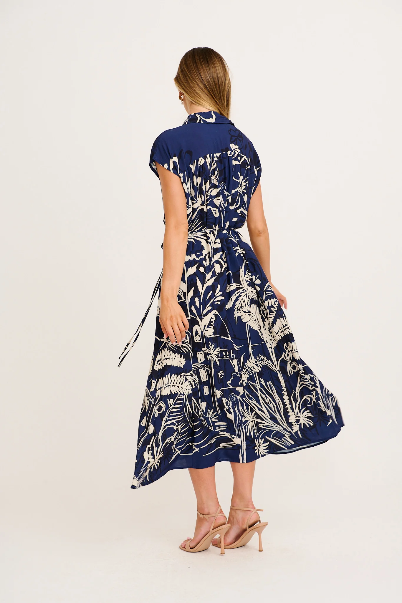 Tropical Escape Maxi Shirt Dress in Navy with Cream Print - Image 4