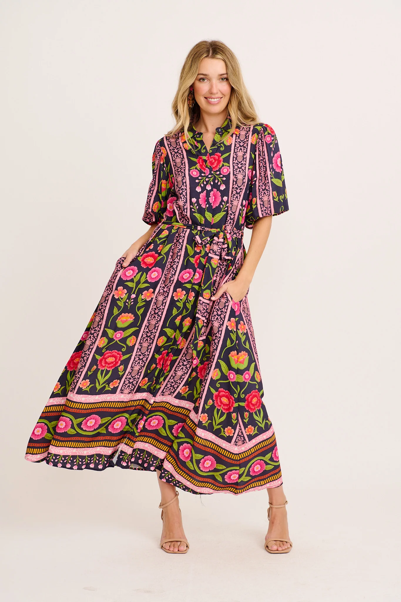 Tropicana Maxi Shirt Dress in Multi Floral Print