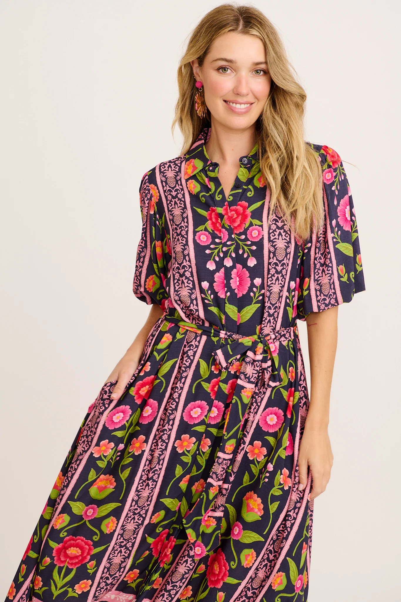 Tropicana Maxi Shirt Dress in Multi Floral Print - Image 2