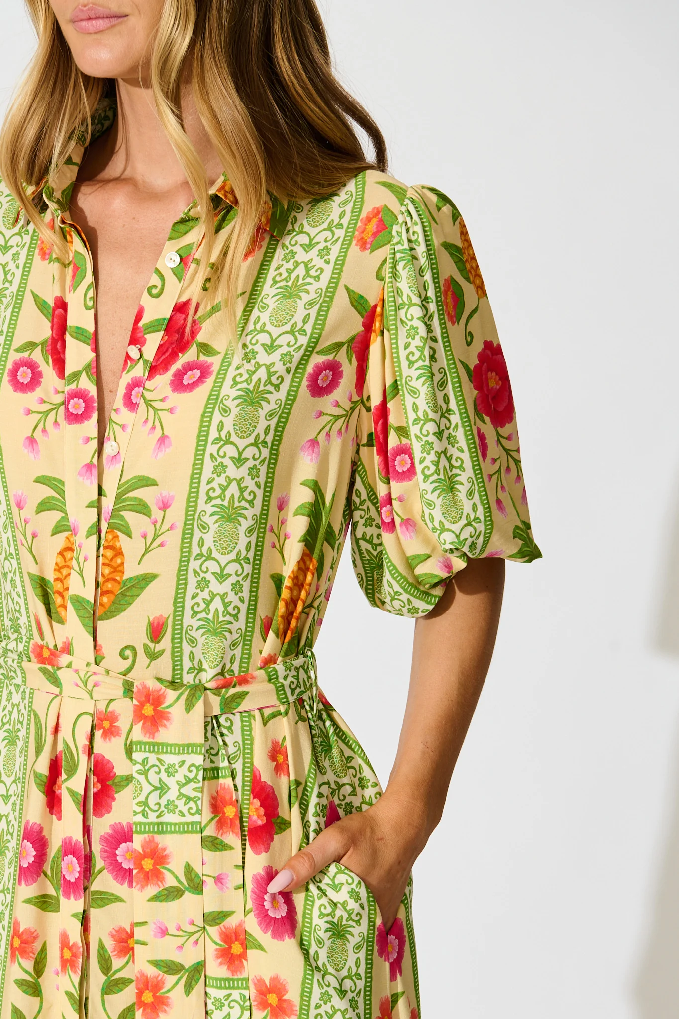 Tropicana Maxi Shirt Dress in Pineapple Print - Image 11