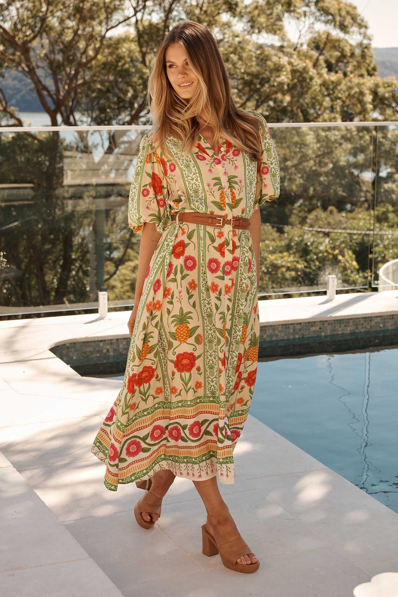 Tropicana Maxi Shirt Dress in Pineapple Print - Image 4