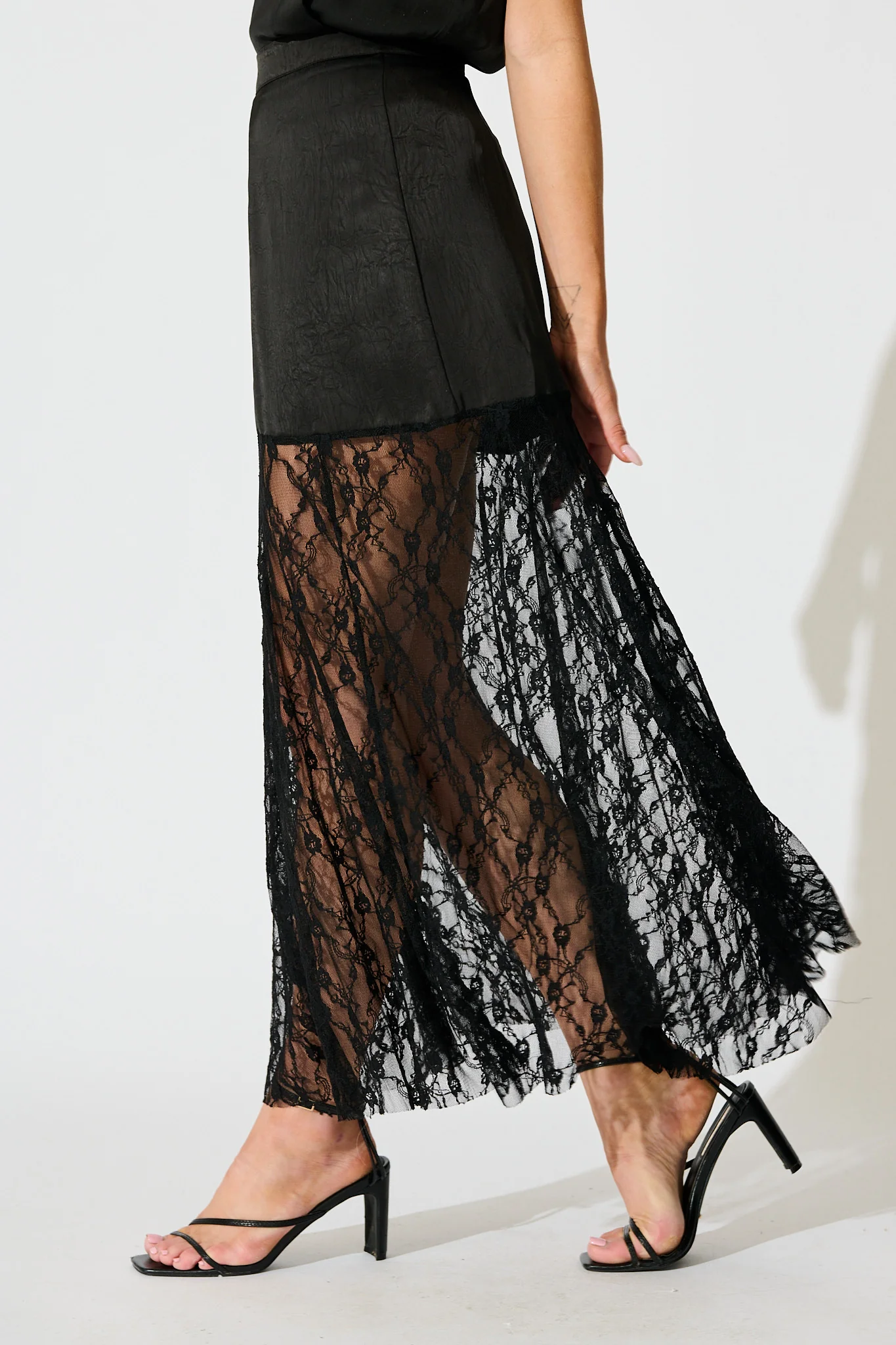 Twilight Grace Maxi Skirt in Black Satin - Image 2