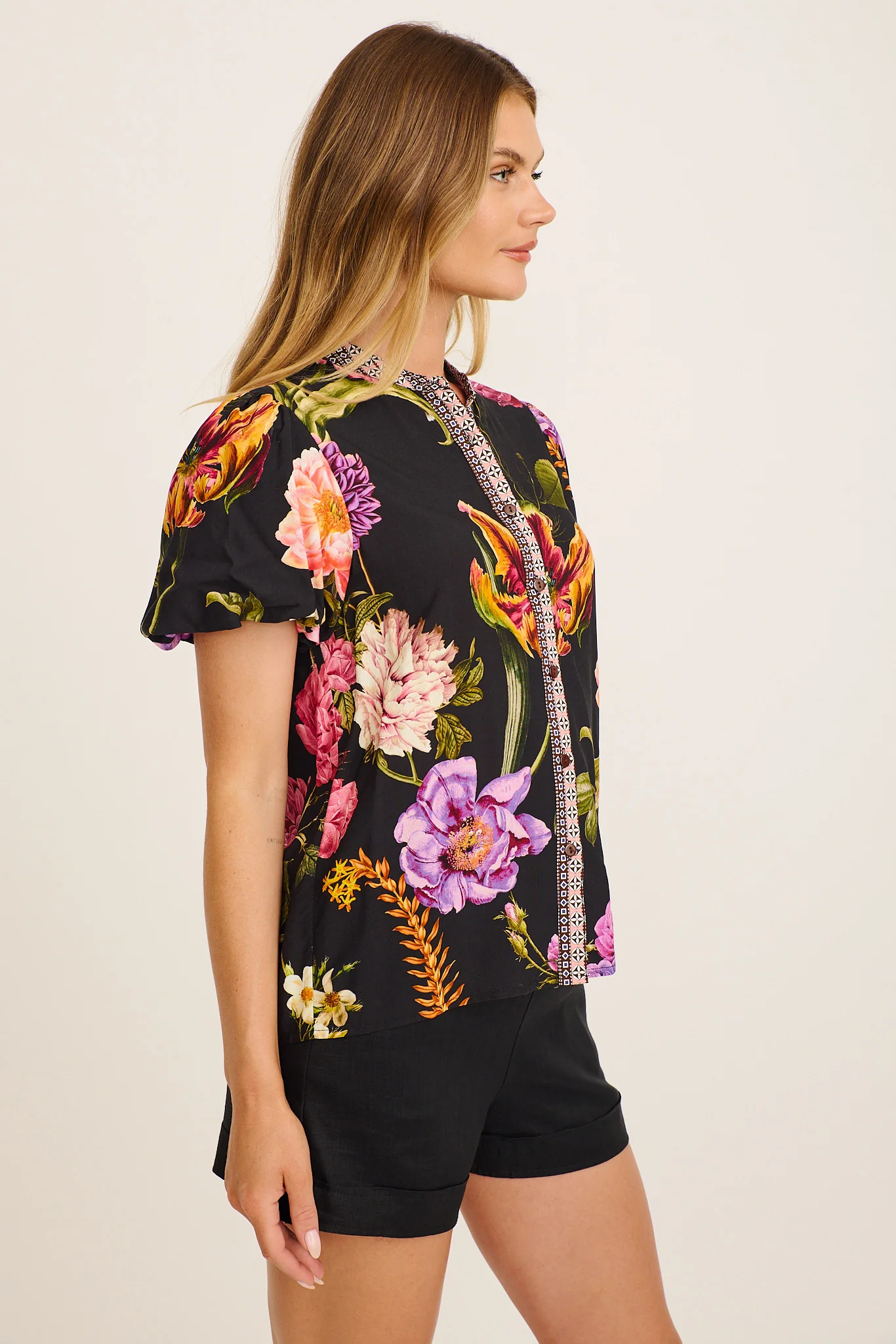 Twilight Luxe Top in Black with Multi Floral - Image 7