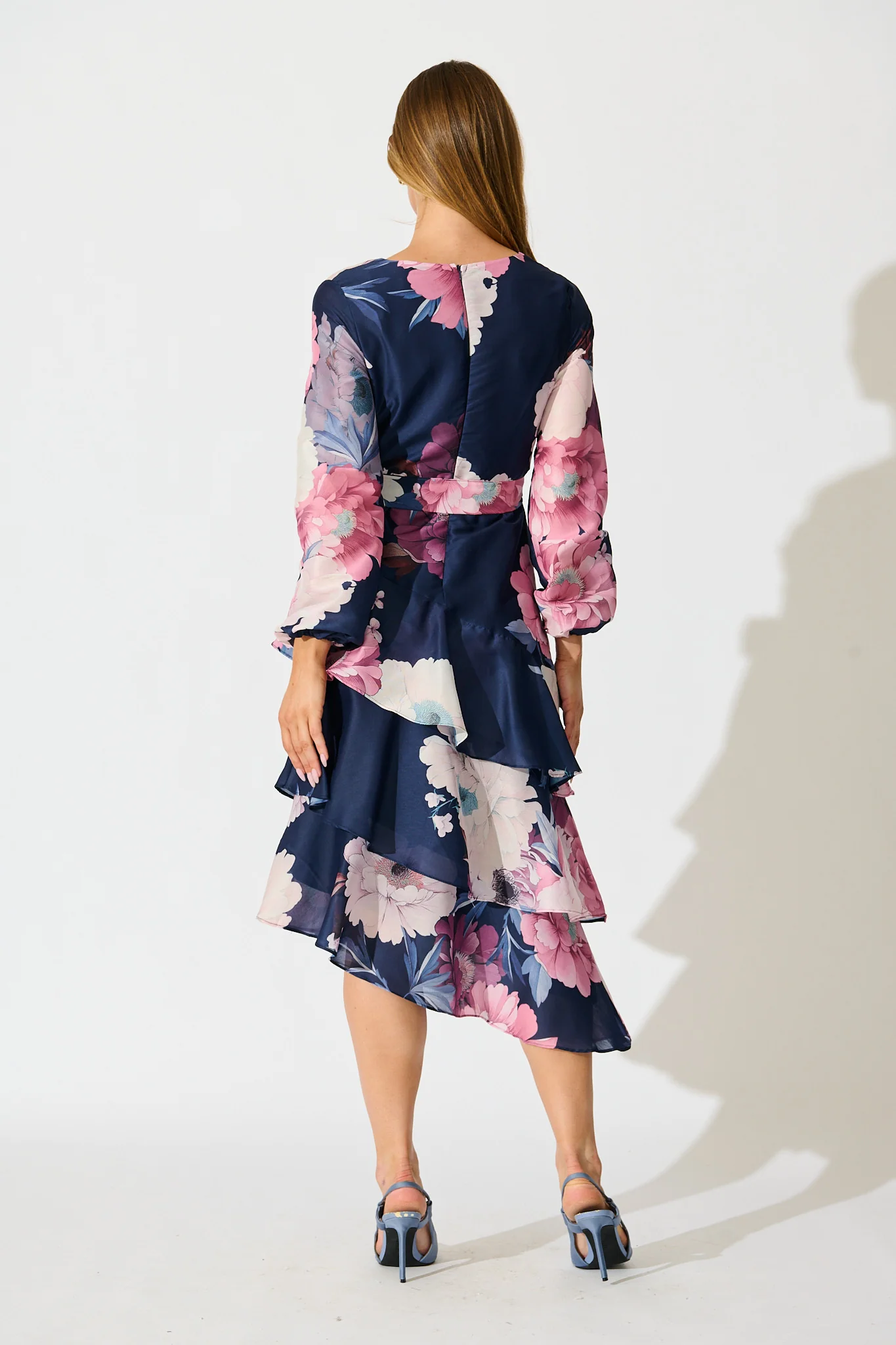Twilight Petals Midi Dress in Navy Floral - Image 4