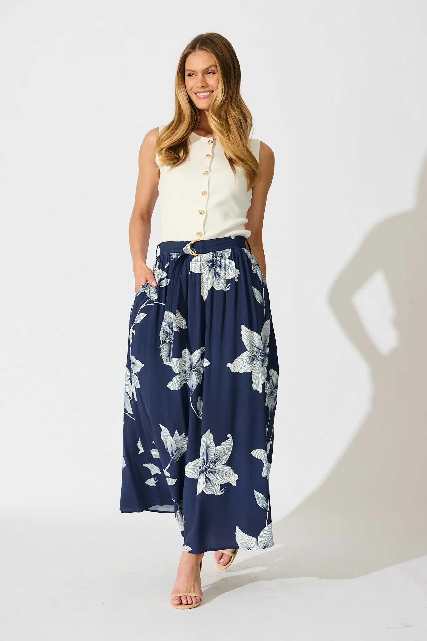Tyra Maxi Skirt in Navy with White Floral Print - Image 4