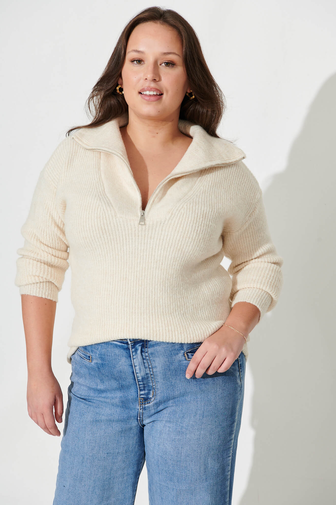 Uma Zip Athleisure Knit in Beige - Image 6