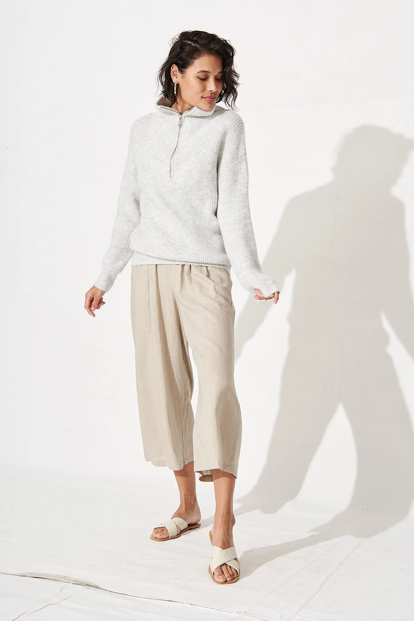 Uma Zip Athleisure Knit in Grey - Image 3