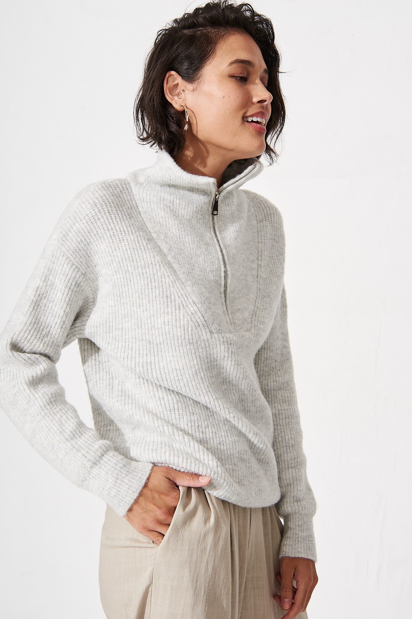 Uma Zip Athleisure Knit in Grey - Image 4