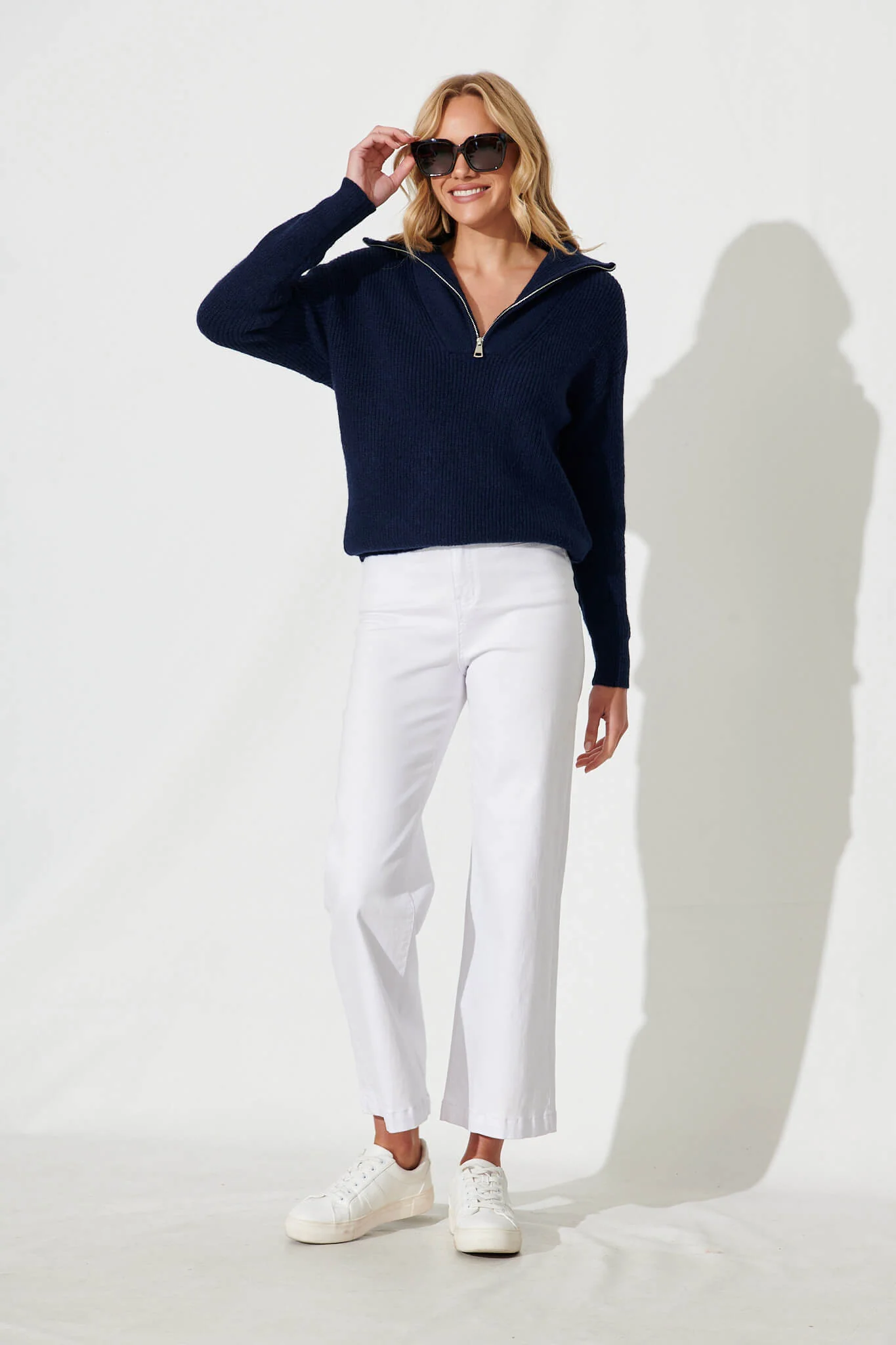 Uma Zip Athleisure Knit In Navy Wool Blend - Image 7