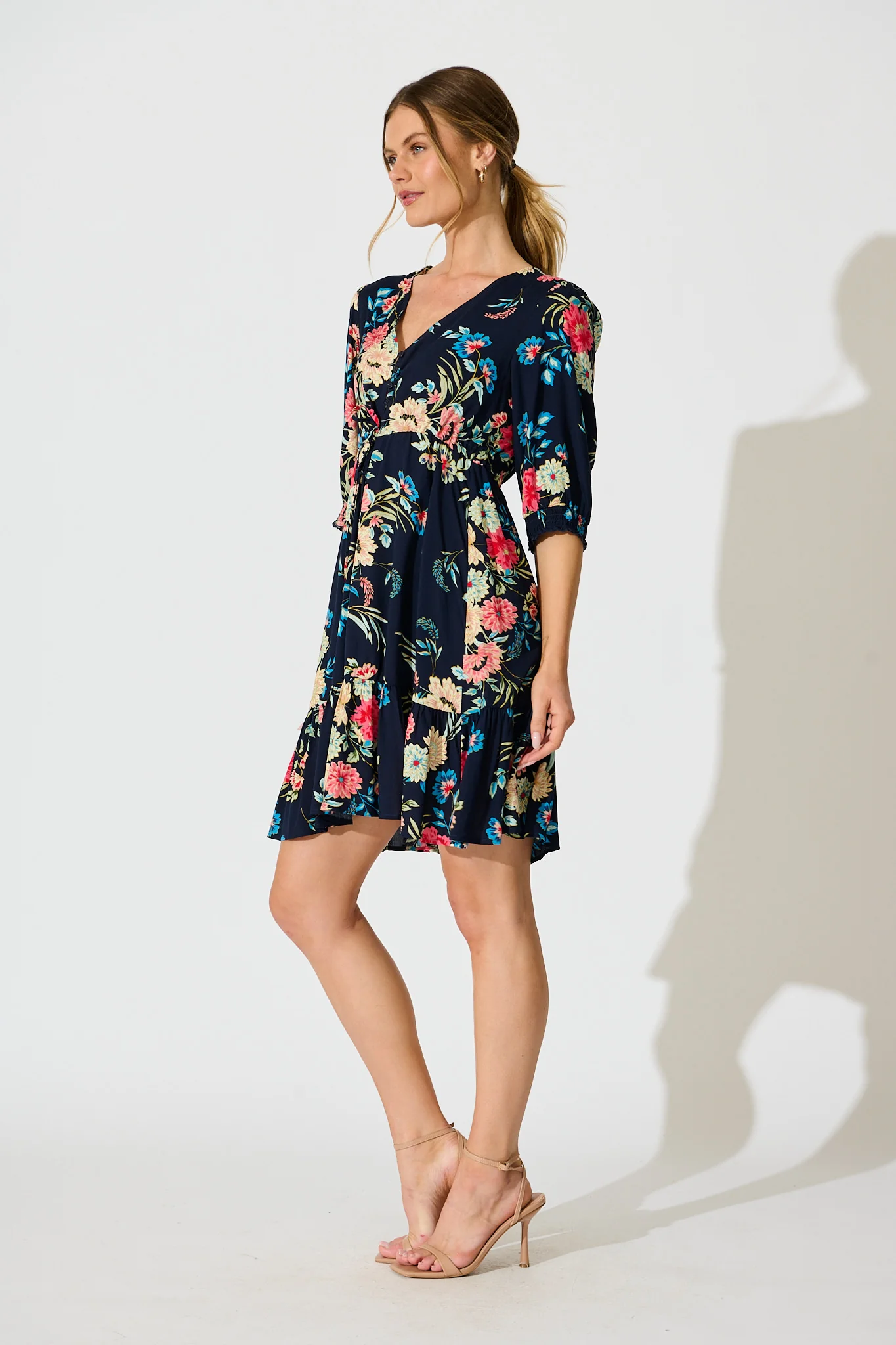 Undine Dress in Navy with Multi Floral - Image 3