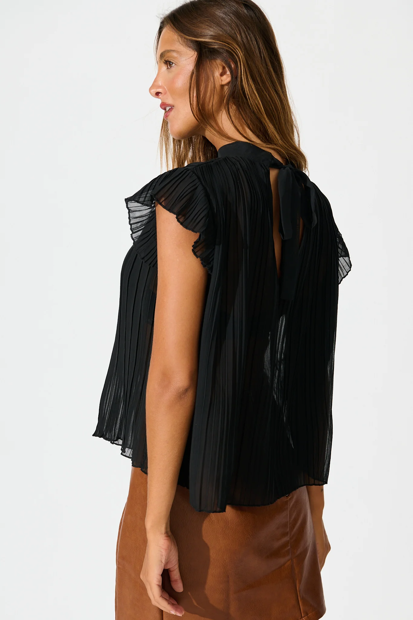 Vada Top in Black Pleated Chiffon - Image 5