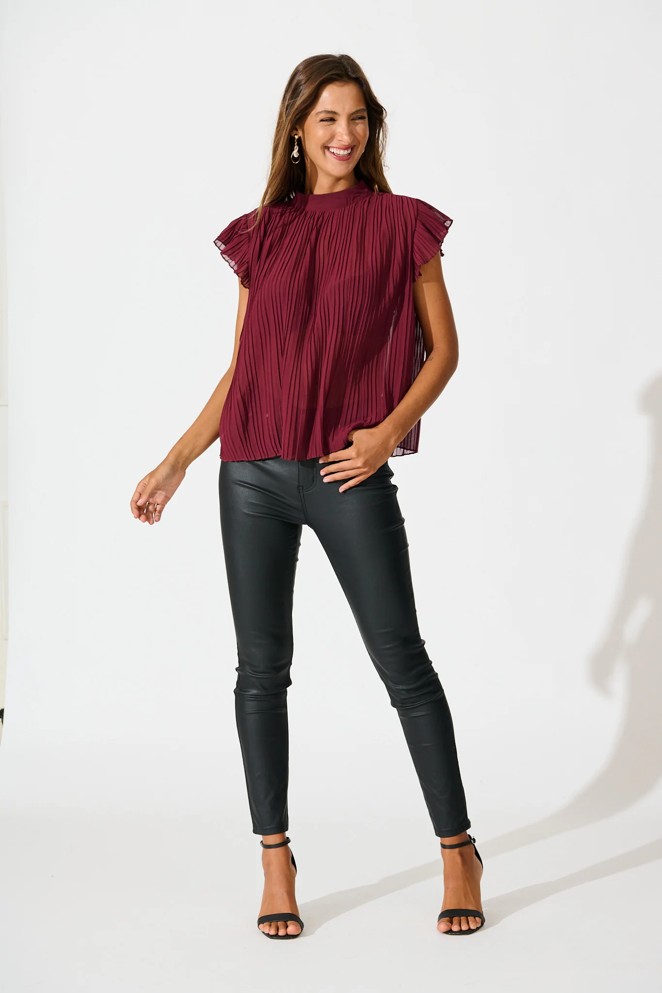 Vada Top in Wine Pleated Chiffon - Image 4