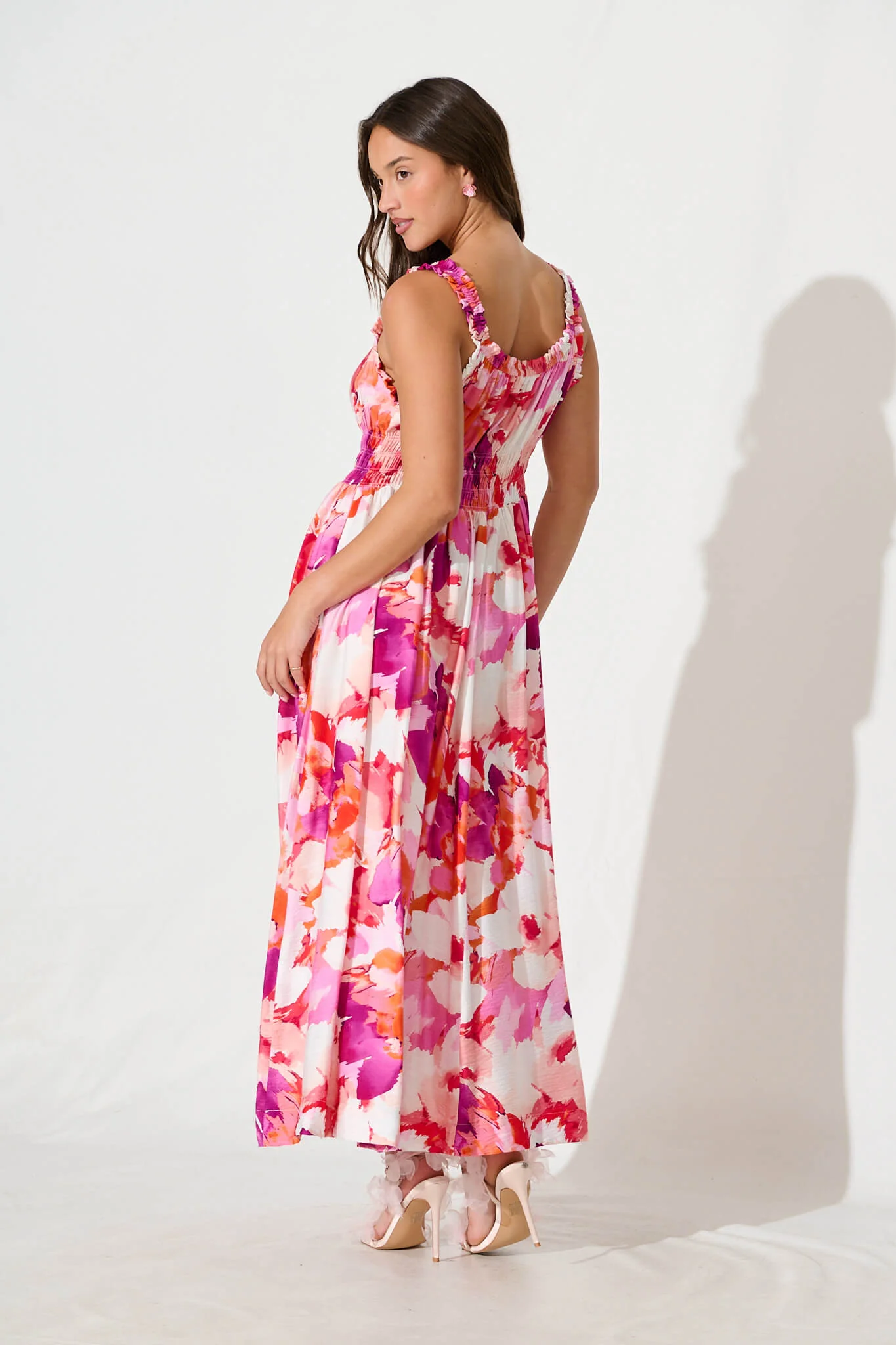 Valentina Maxi Sundress in White With Pink Multi Floral - Image 4