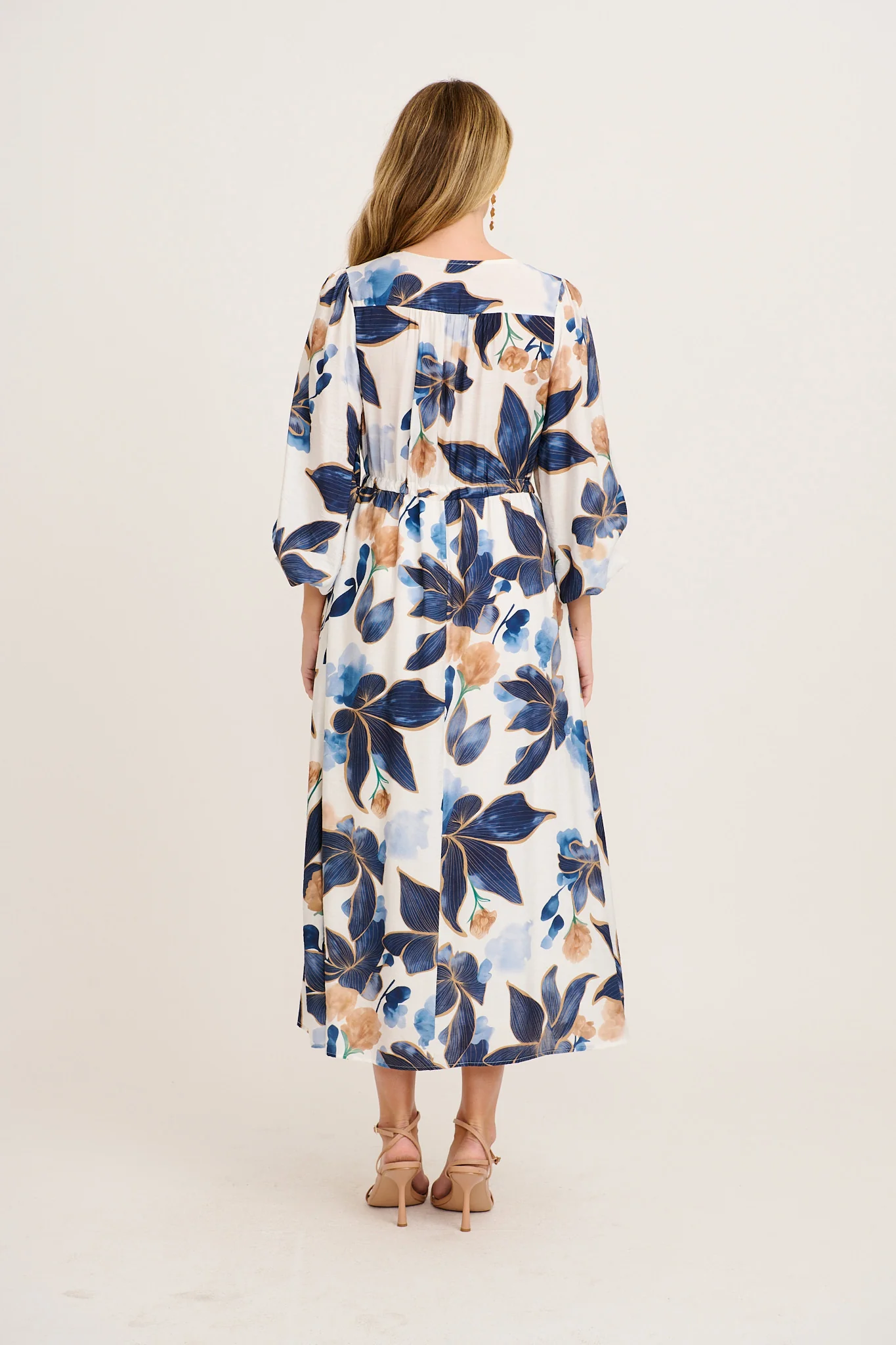 Vallora Maxi Dress in White with Navy Floral - Image 4