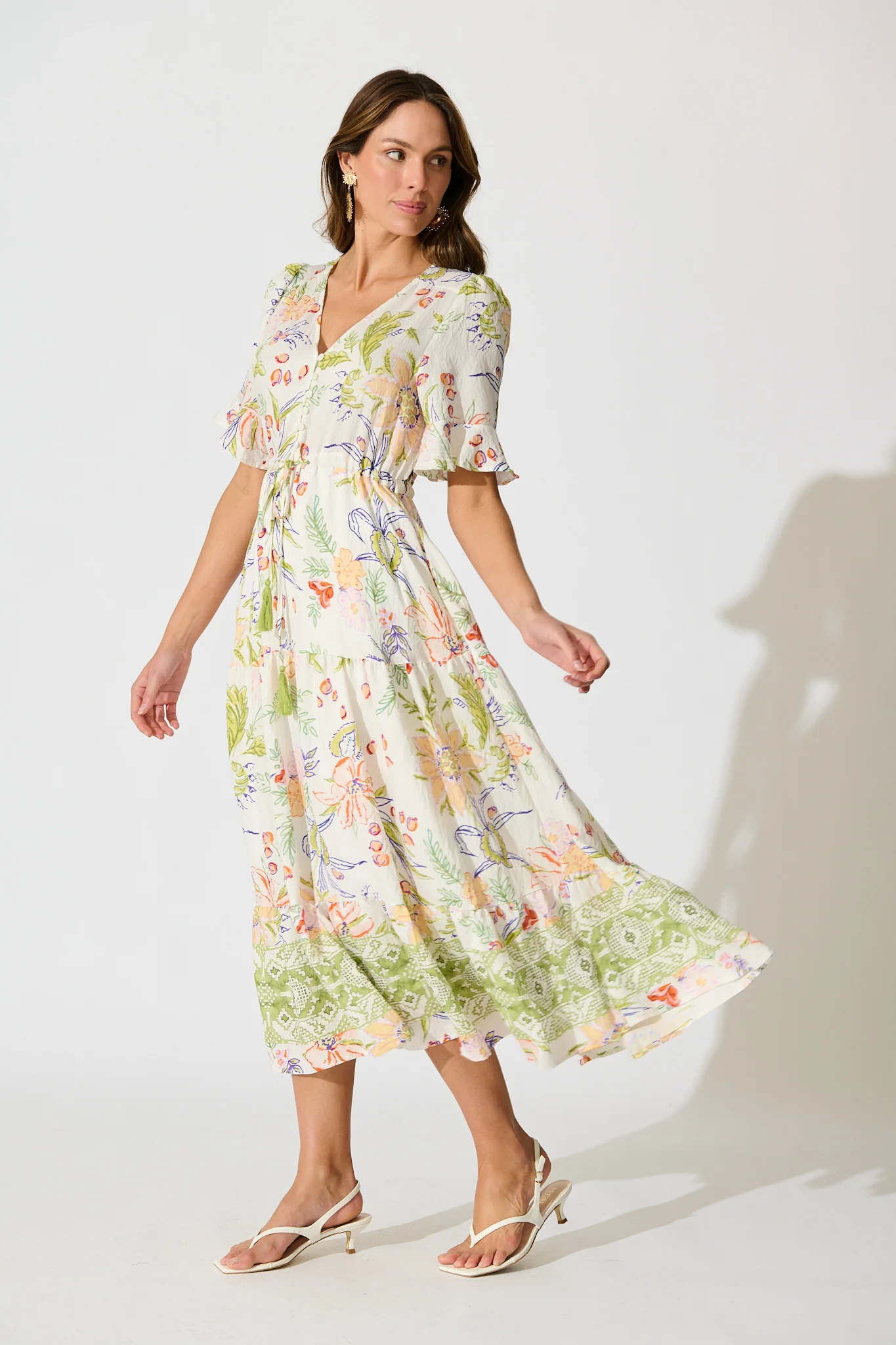 Valora Midi Dress in White with Multi Floral Print - Image 3