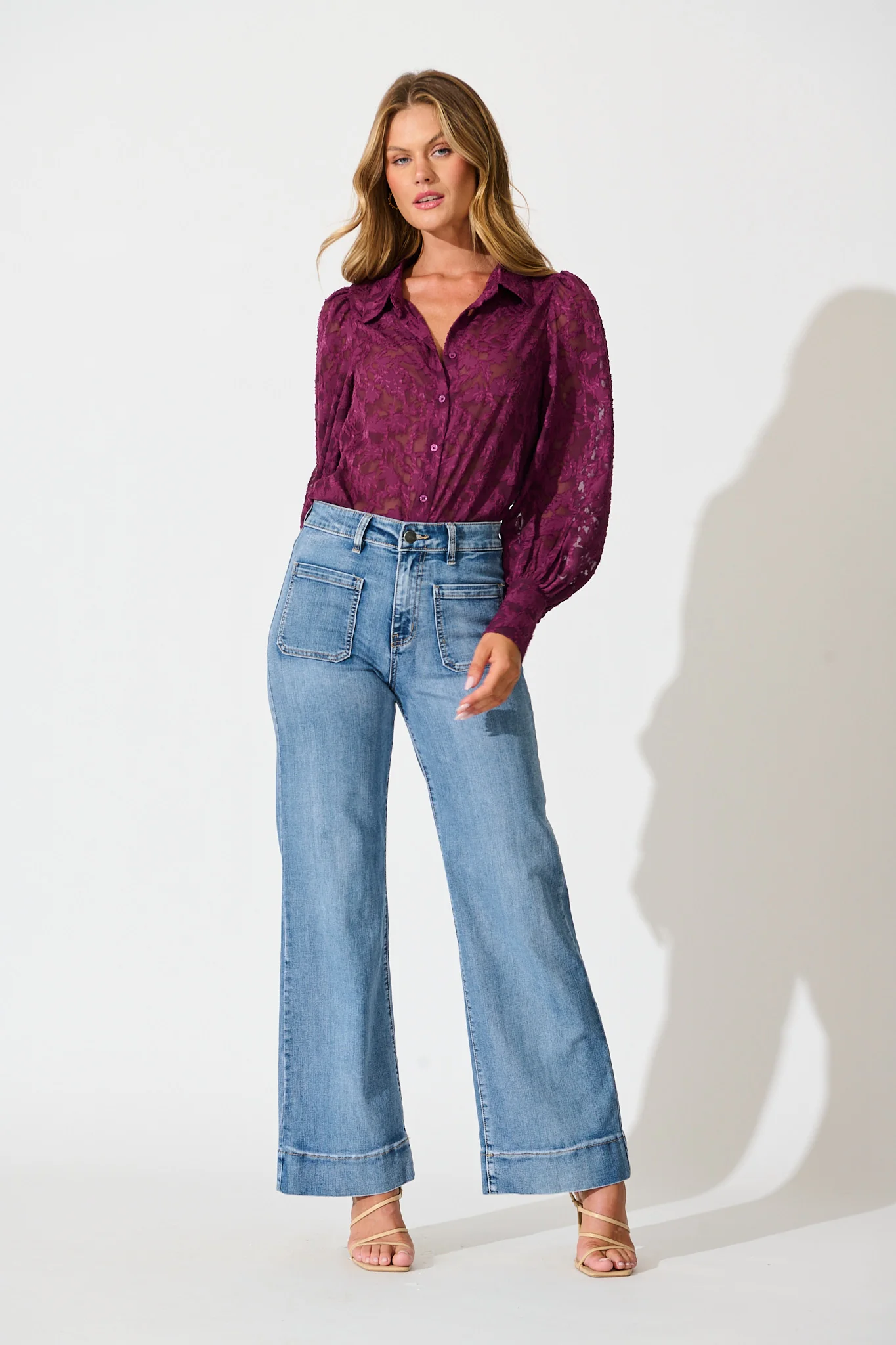 Vanessa Shirt in Plum Leaf Burnout Chiffon - Image 7