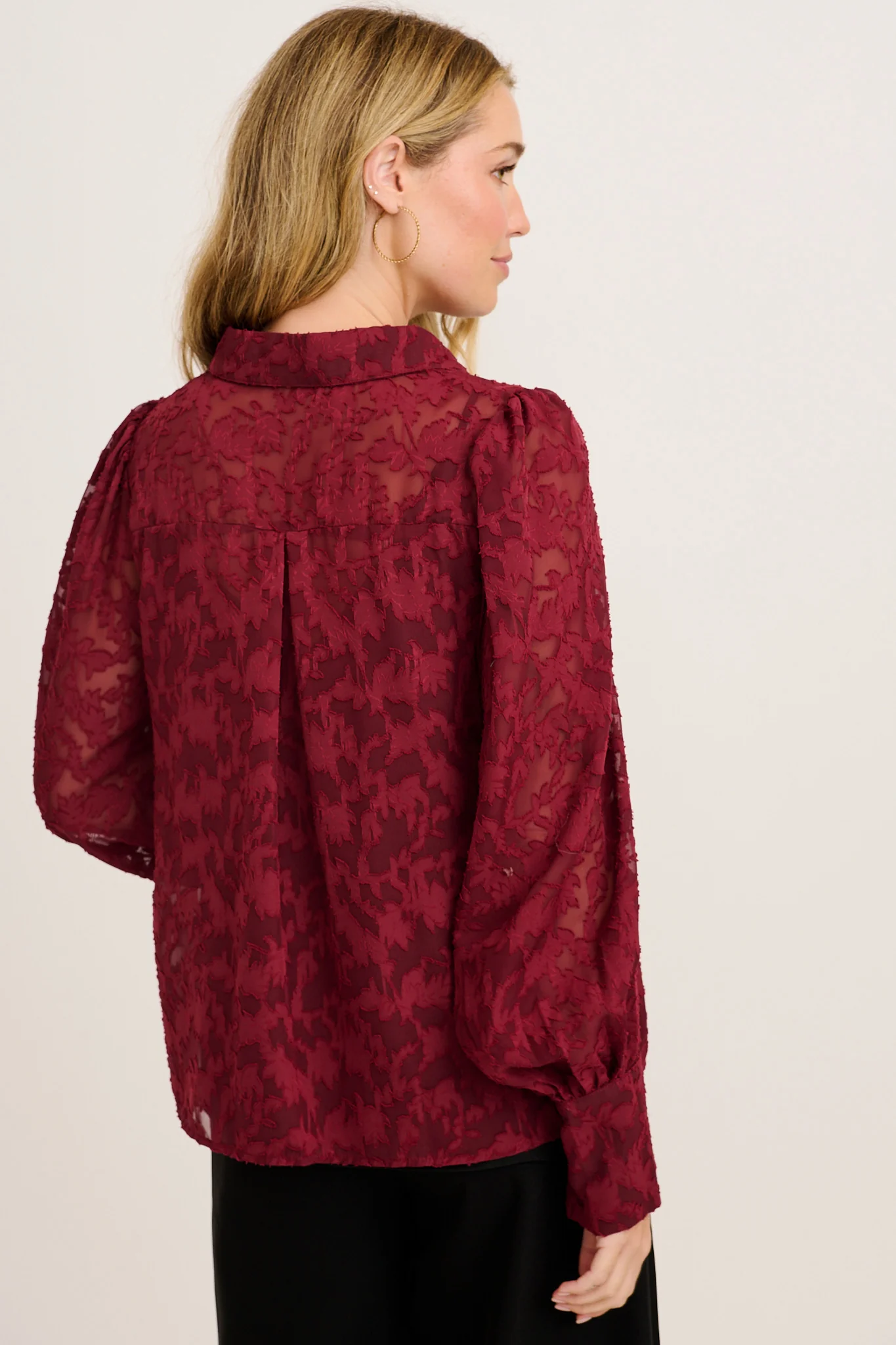 Vanessa Shirt in Wine Leaf Burnout Chiffon - Image 3