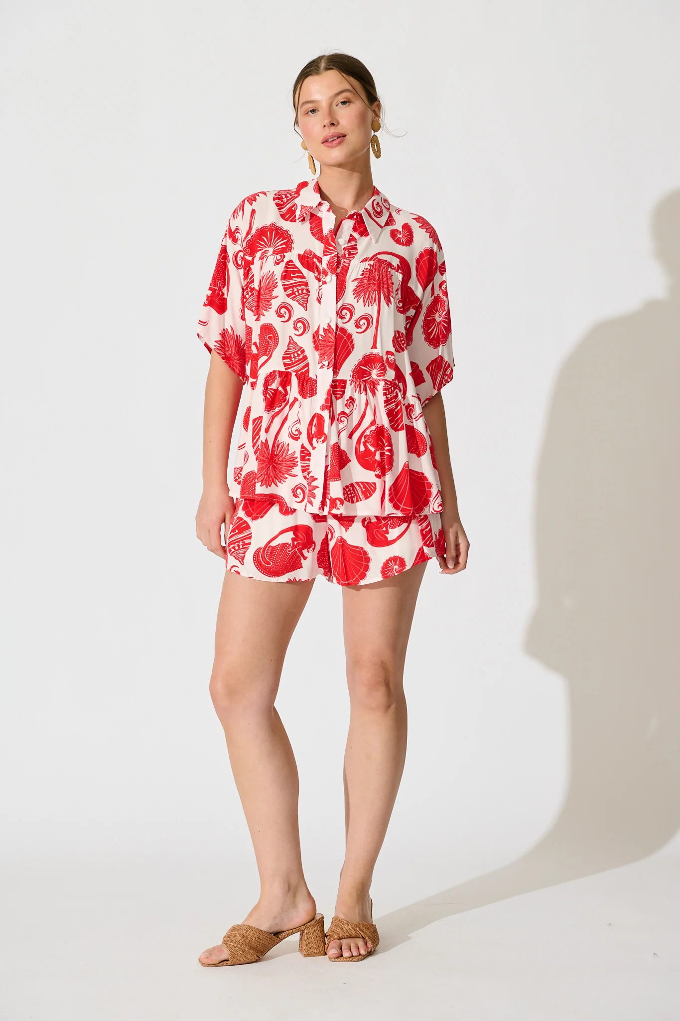 Vayda Short in Off White with Red Shell Print - Image 5