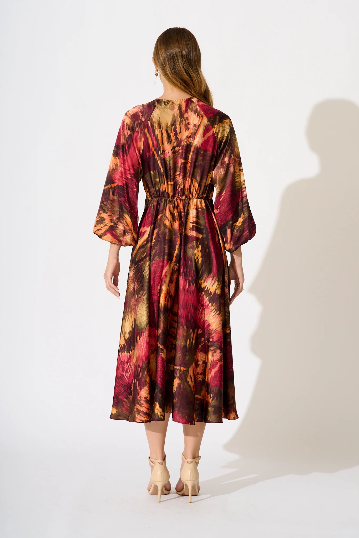 Veiled Illusion Maxi Dress in Multi Watercolour Satin - Image 4