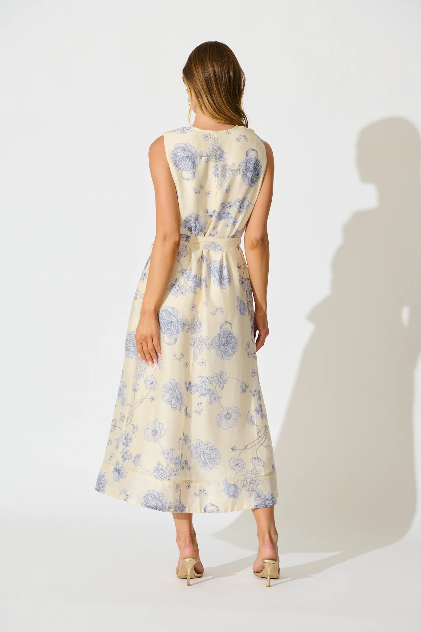 Velaris Midi Dress in Cream with Blue Floral - Image 4