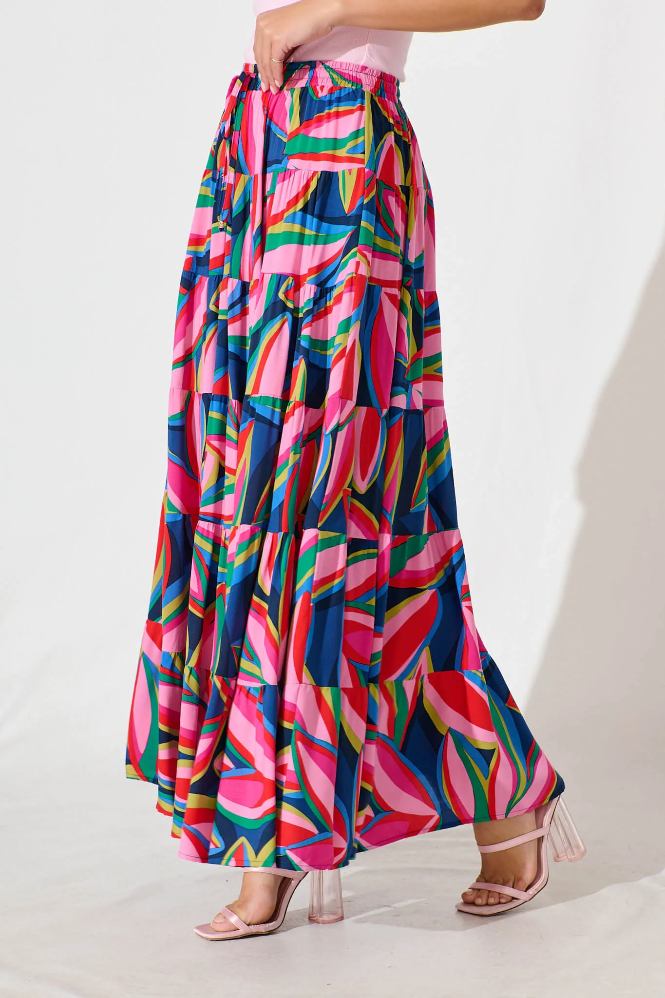 Venus Maxi Skirt In Navy With Multi Print - Image 2