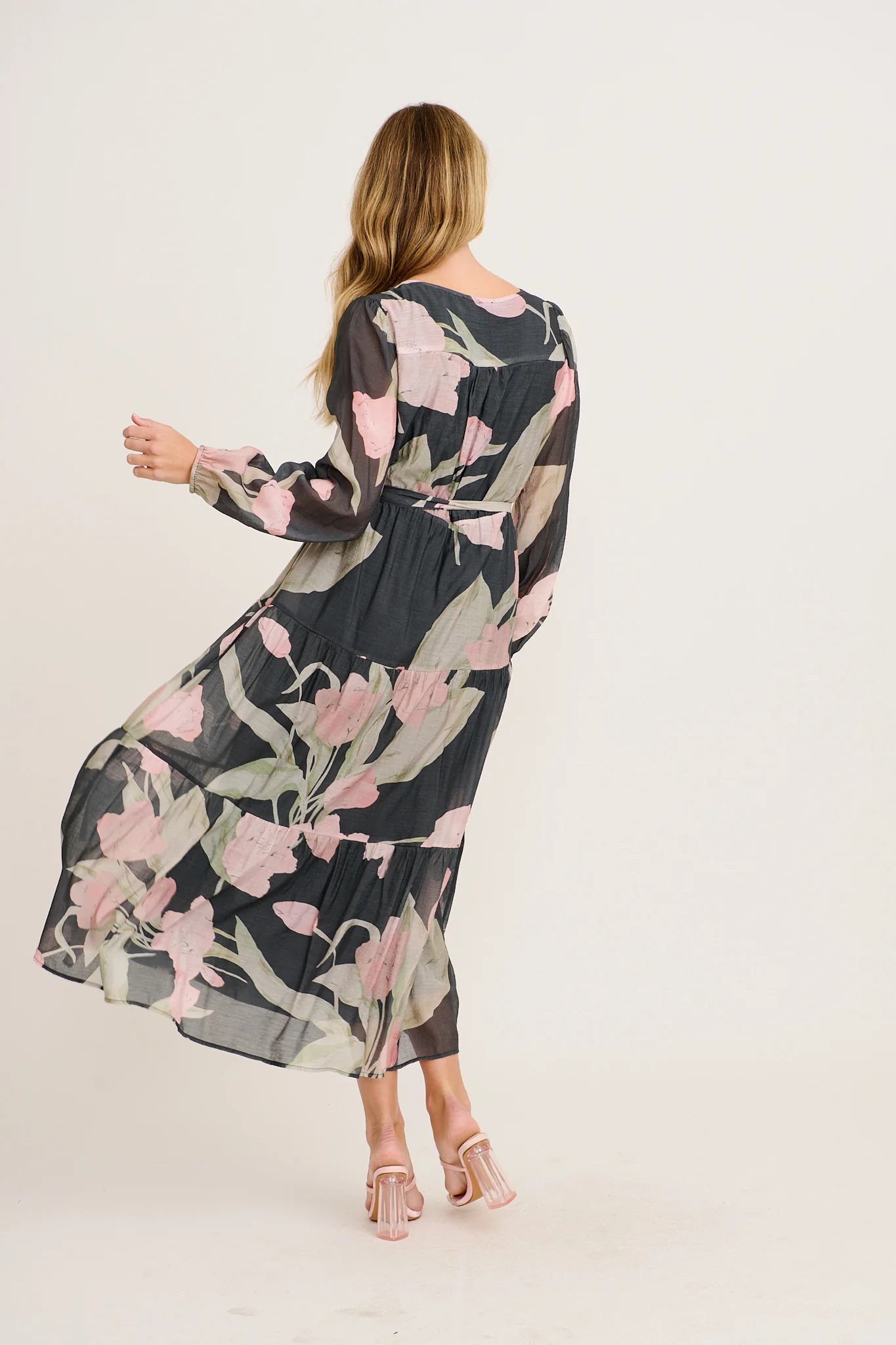 Versatile Midi Dress in Charcoal with Pink Floral - Image 4