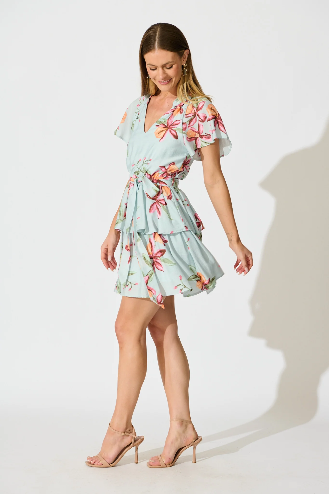 Vietta Dress in Light Blue with Blush Floral - Image 3