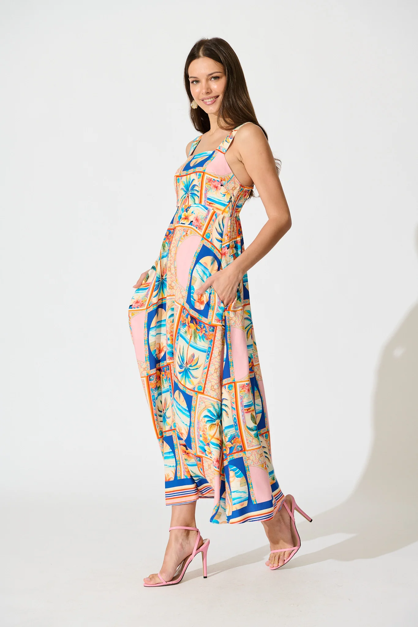 Vietta Midi Sundress in Multi Palm Print - Image 3