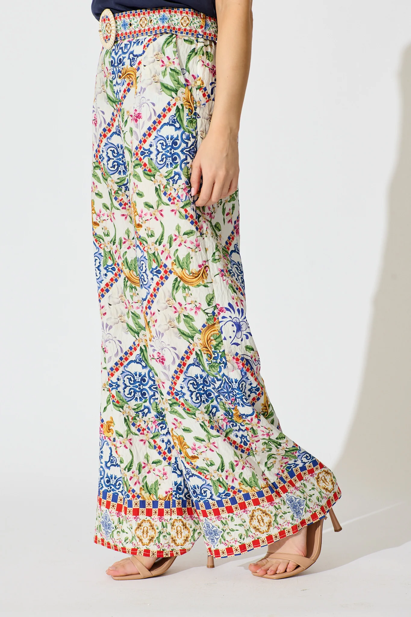 Villa Botanica Pant in White with Multi Print - Image 2