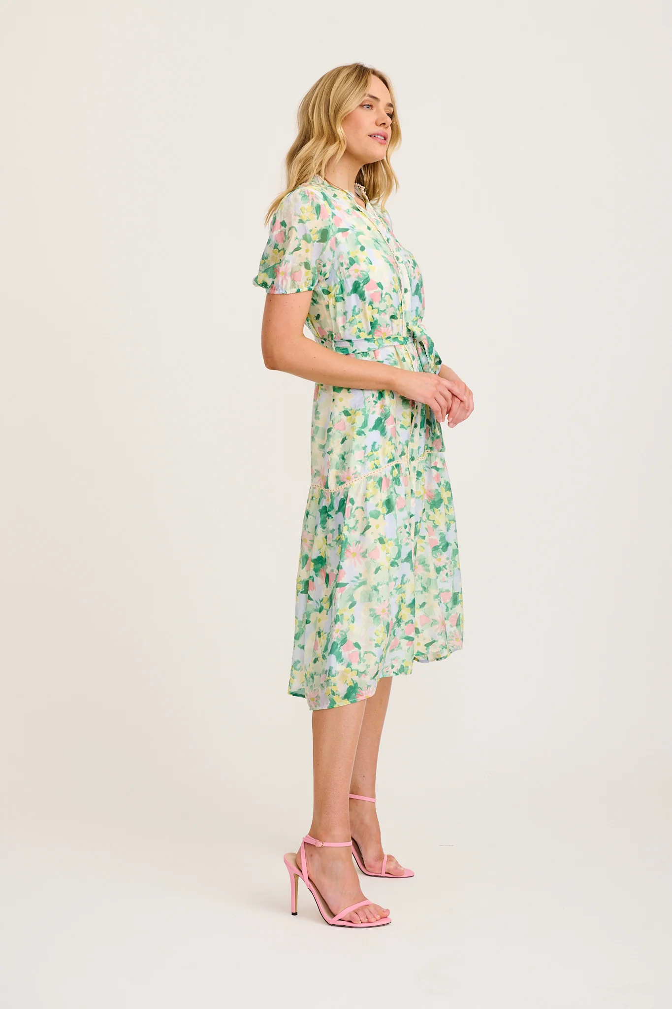 Vinca Midi Dress in Green Multi Print - Image 3