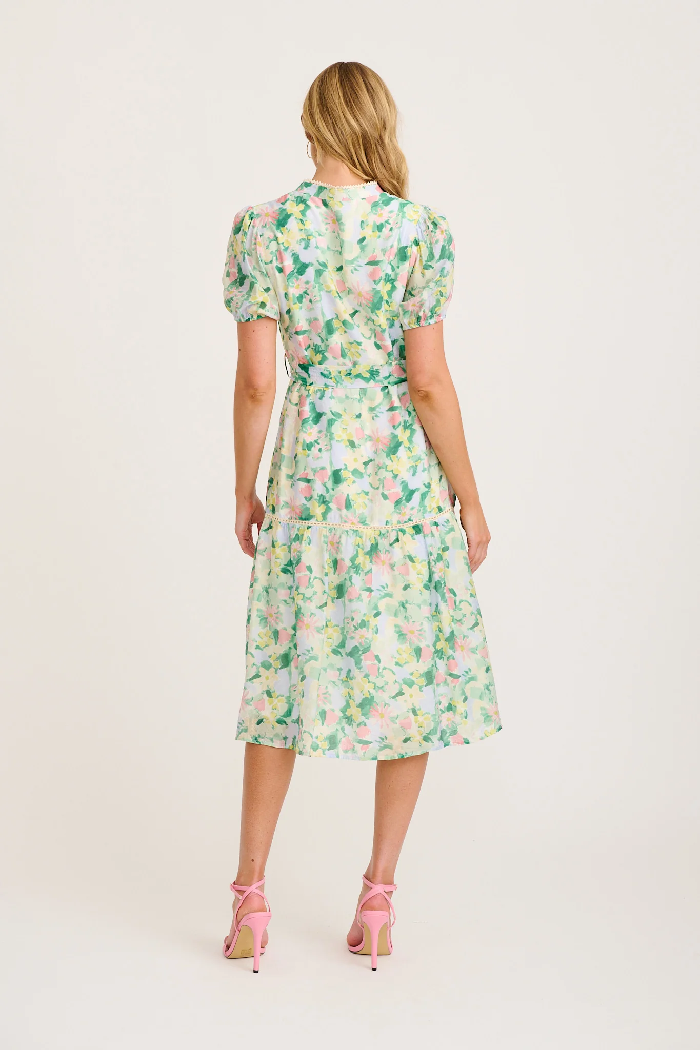 Vinca Midi Dress in Green Multi Print - Image 4