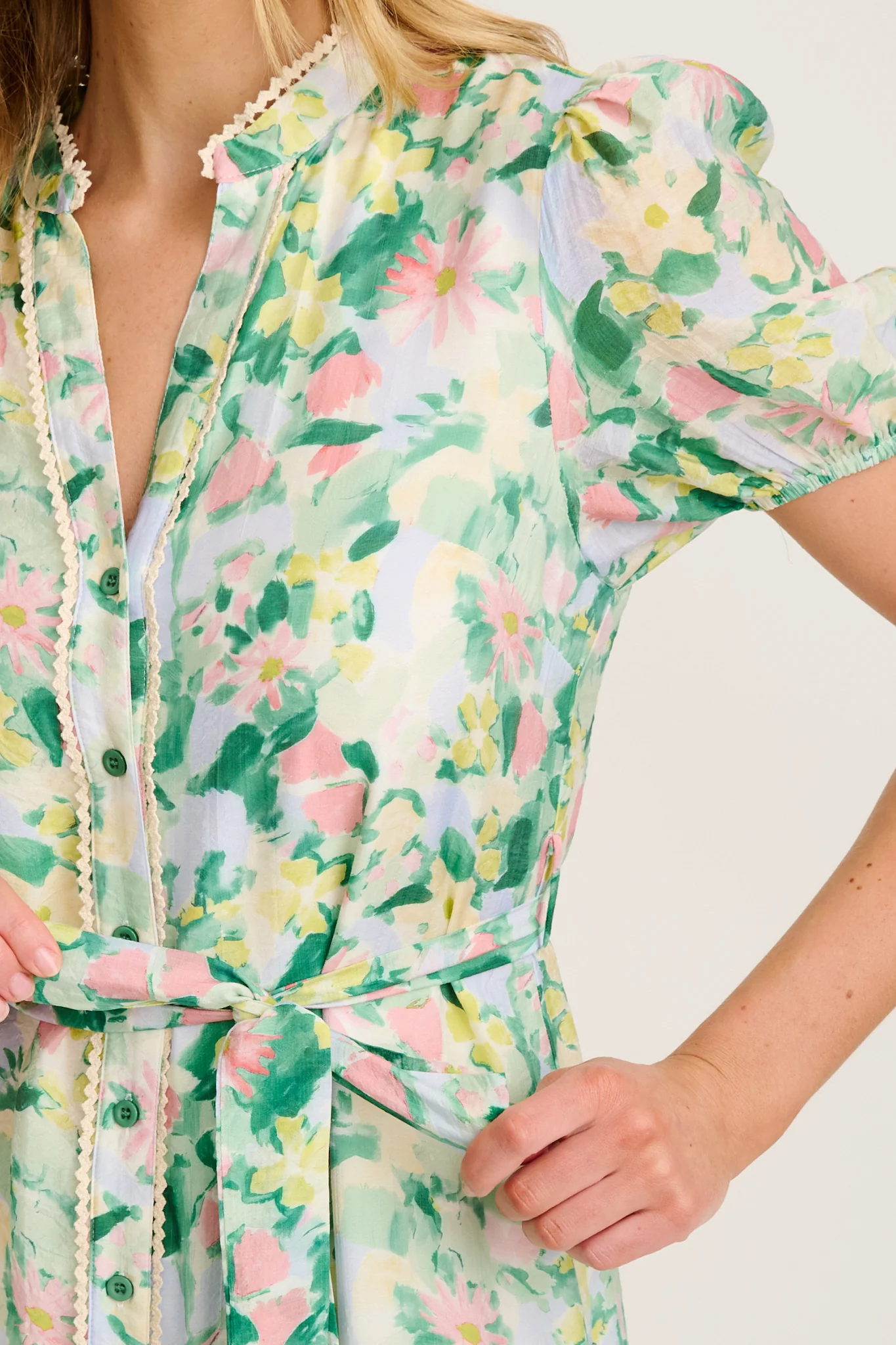 Vinca Midi Dress in Green Multi Print - Image 5