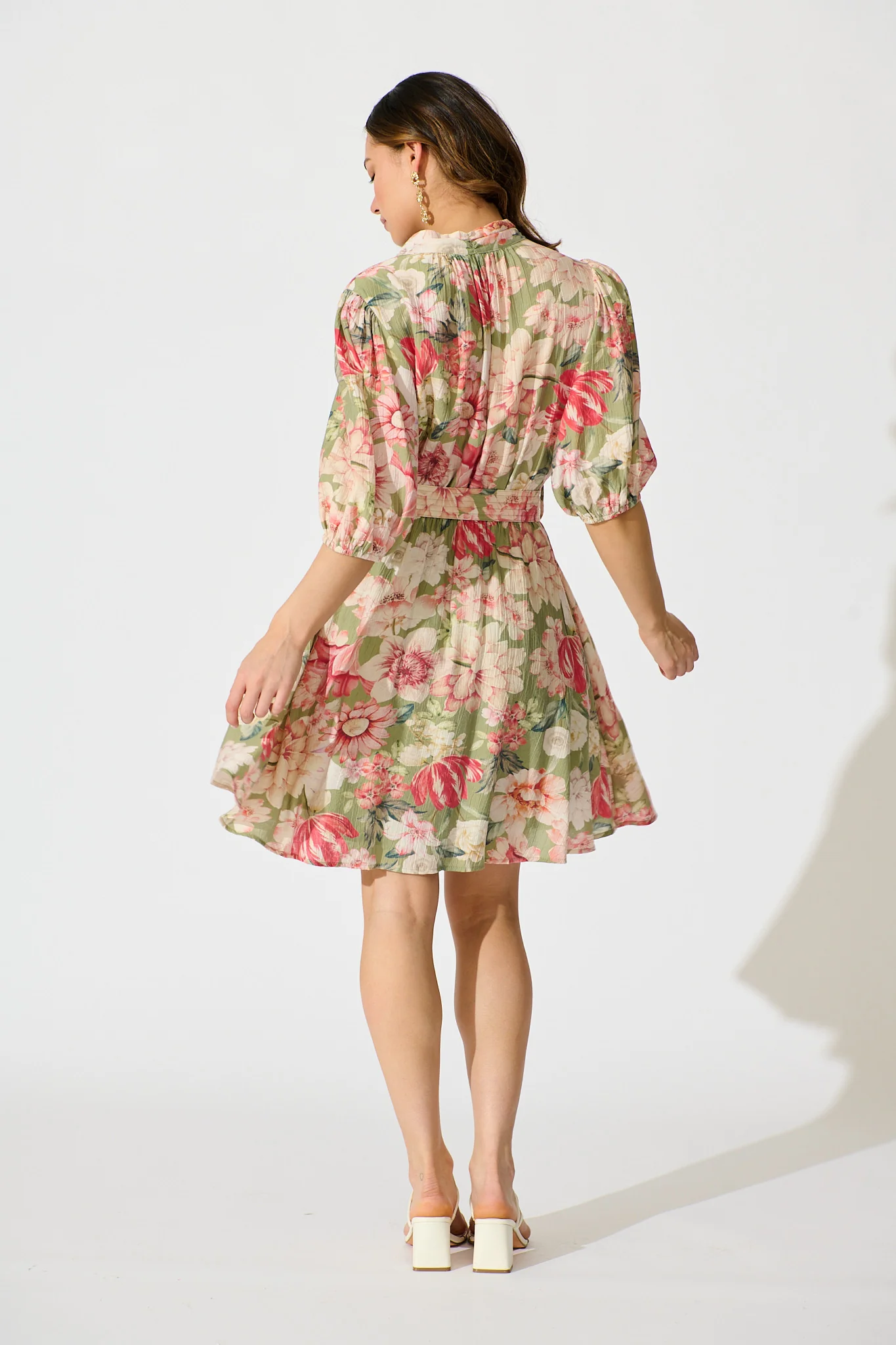 Vintage Blossom Dress in Sage with Blush Floral - Image 4